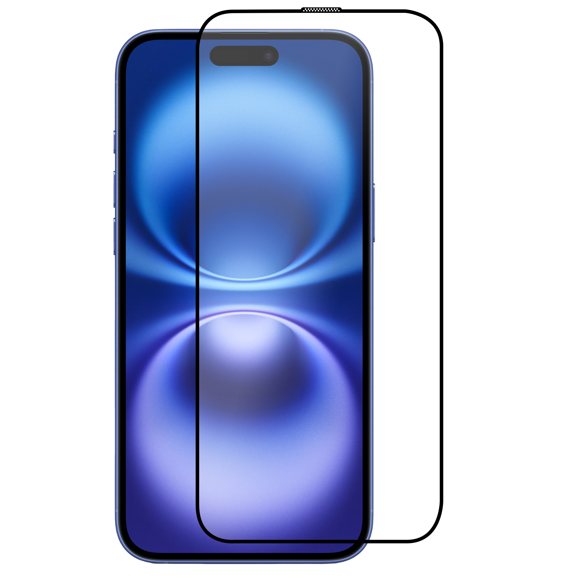 Una protezione per lo schermo di uno smartphone blu su sfondo bianco.