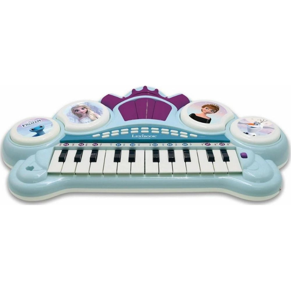 Ein hellblaues Frozen-Keyboard mit Tasten und Bildern von Elsa und Olaf.