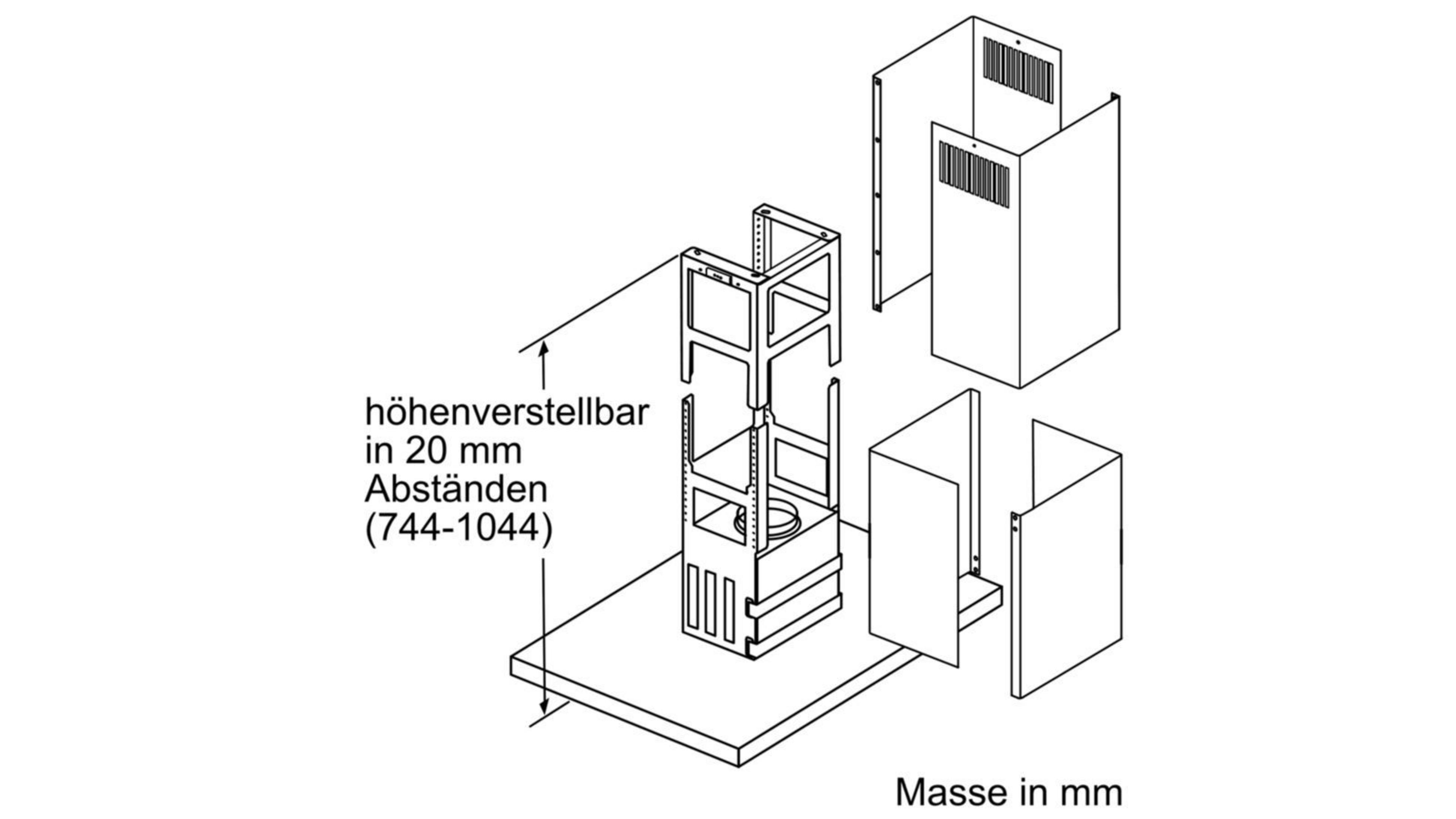 Aufbau eines Geräts mit verstellbarem Rahmen und Verkleidungen.