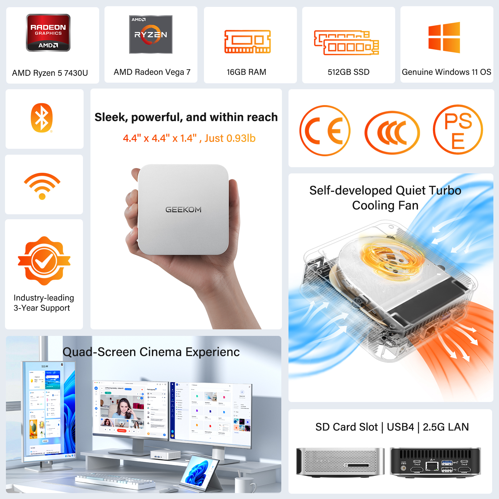 Ein Werbeflyer für einen GEEKOM Mini-PC mit AMD Ryzen Prozessor und integrierter Grafik.
