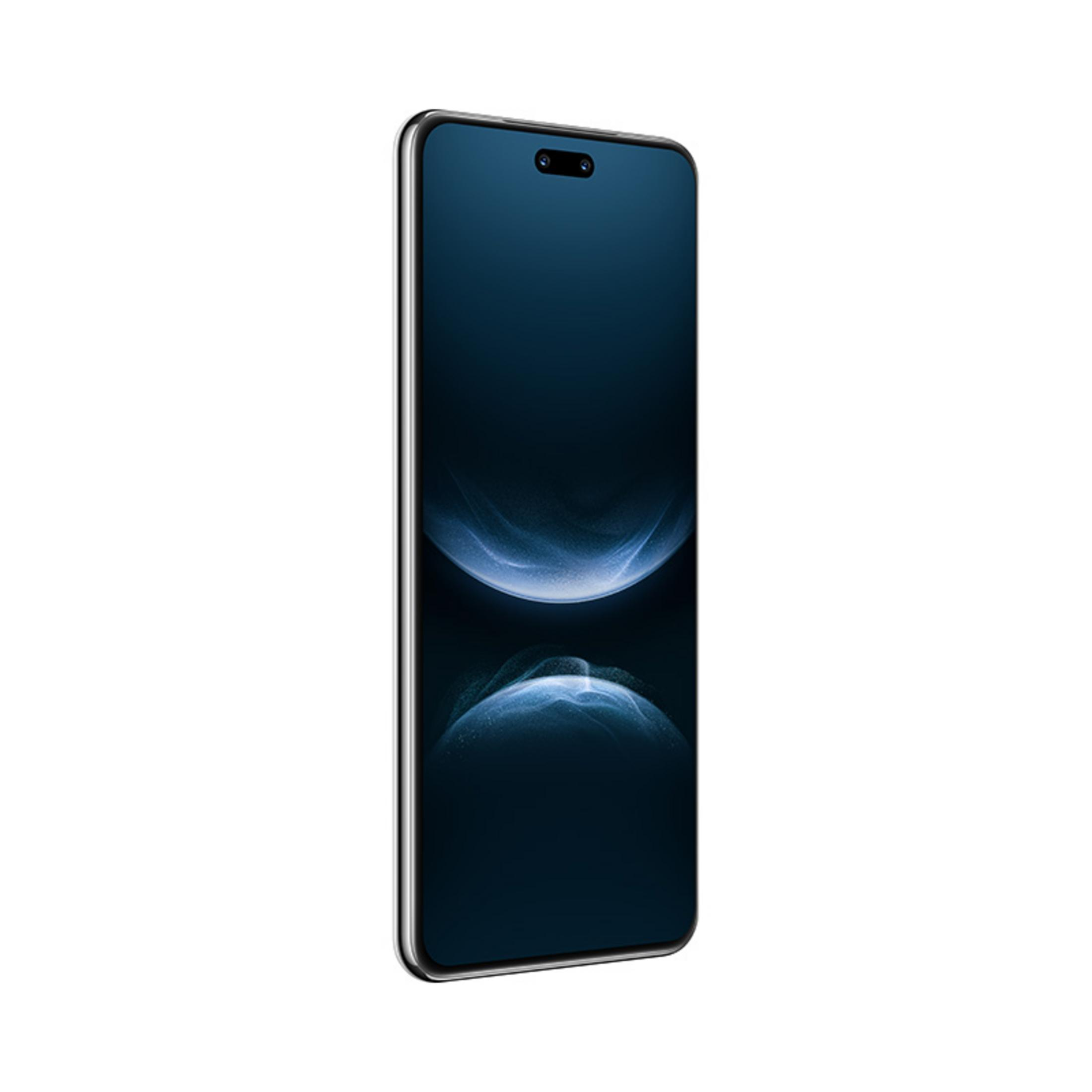 Ein dunkles Smartphone mit einem silbernen Rand und einer Notch am oberen Bildschirmrand.