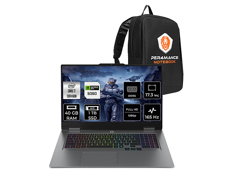 LENOVO LOQ RTX5060/8GB FHD 83JH006ETRP323 Intel® Core™ i7-13650HX 40 GB RAM 1 TB SSD 17,3 inç FreeDOS Laptop+Çanta Luna Grey