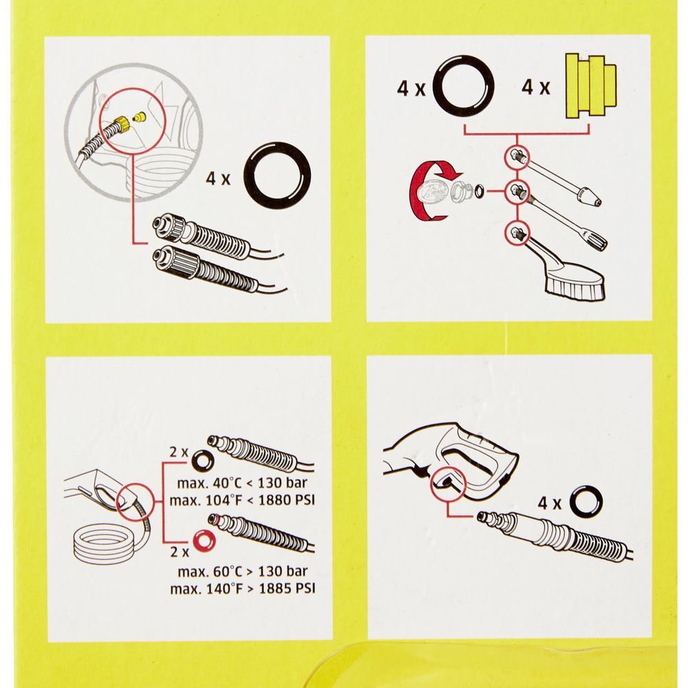Istruzioni per accessori idropulitrice: tubi, ugelli e maniglie.