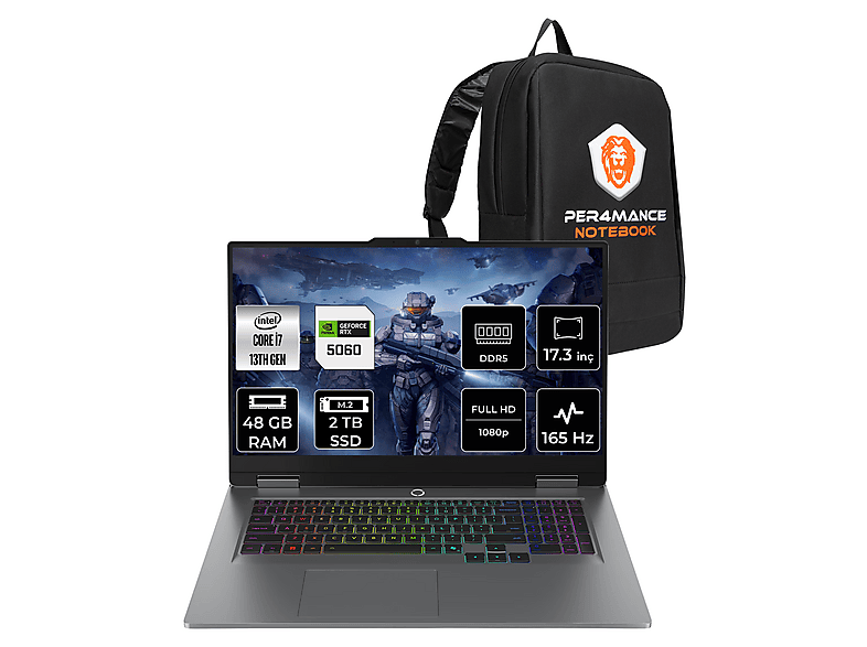 LENOVO LOQ RTX5060/8GB FHD 83JH006ETRP329 Intel Core I7-13650HX 48 GB RAM 2 TB SSD 17,3 inç FreeDOS Laptop+Çanta Luna Gri