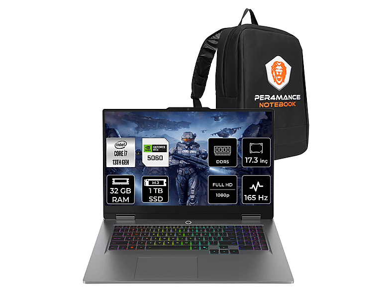 LENOVO LOQ RTX5060/8GB FHD 83JH006ETRP318 Intel Core i7 13650HX 32 GB RAM 1 TB SSD 17,3 inç FreeDOS Laptop + Çanta Gri