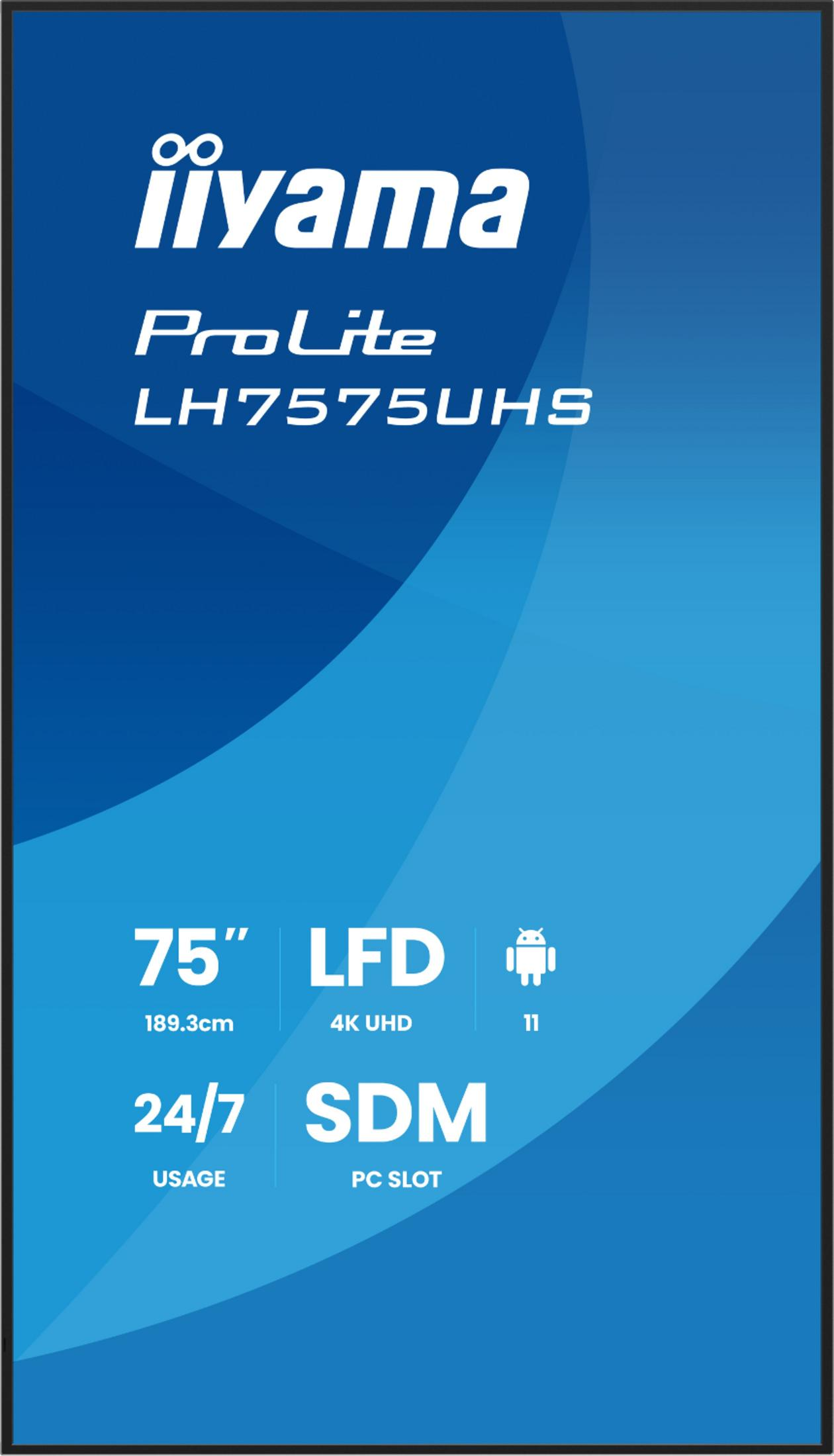 Iiyama ProLite LH7575UHS: LFD 75", 189,3cm, 4K UHD, Android 11.