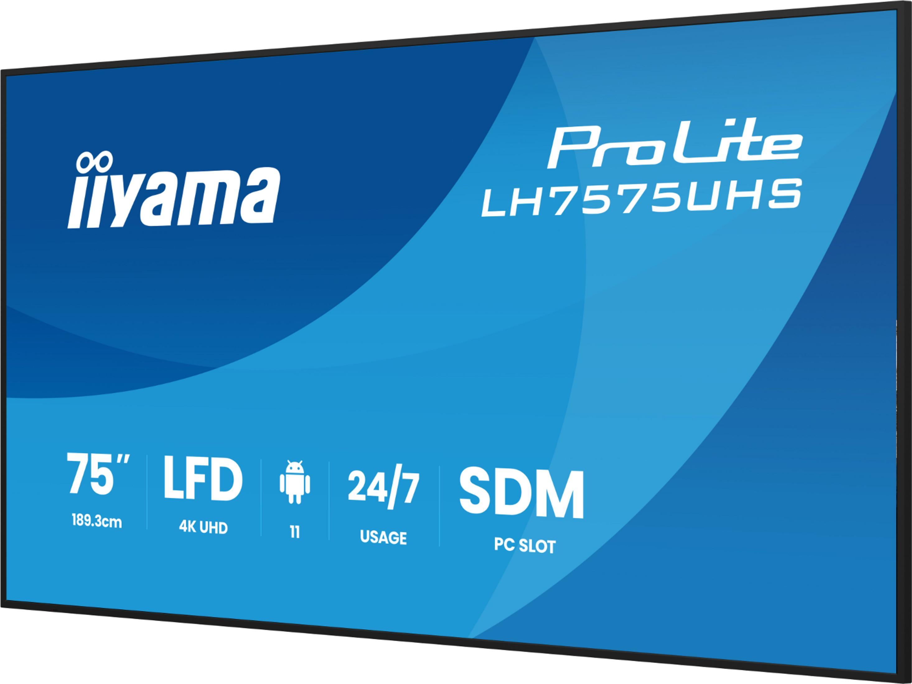 Monitor iiyama ProLite 75 cali z rozdzielczością 4K UHD i systemem Android 11.