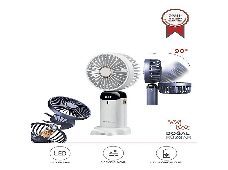 TORIMA Şarjlı  Dijital Göstergeli 90 Derece Katlanabilir Mini Fan F19 Masaüstü Vantilatör Yeşil