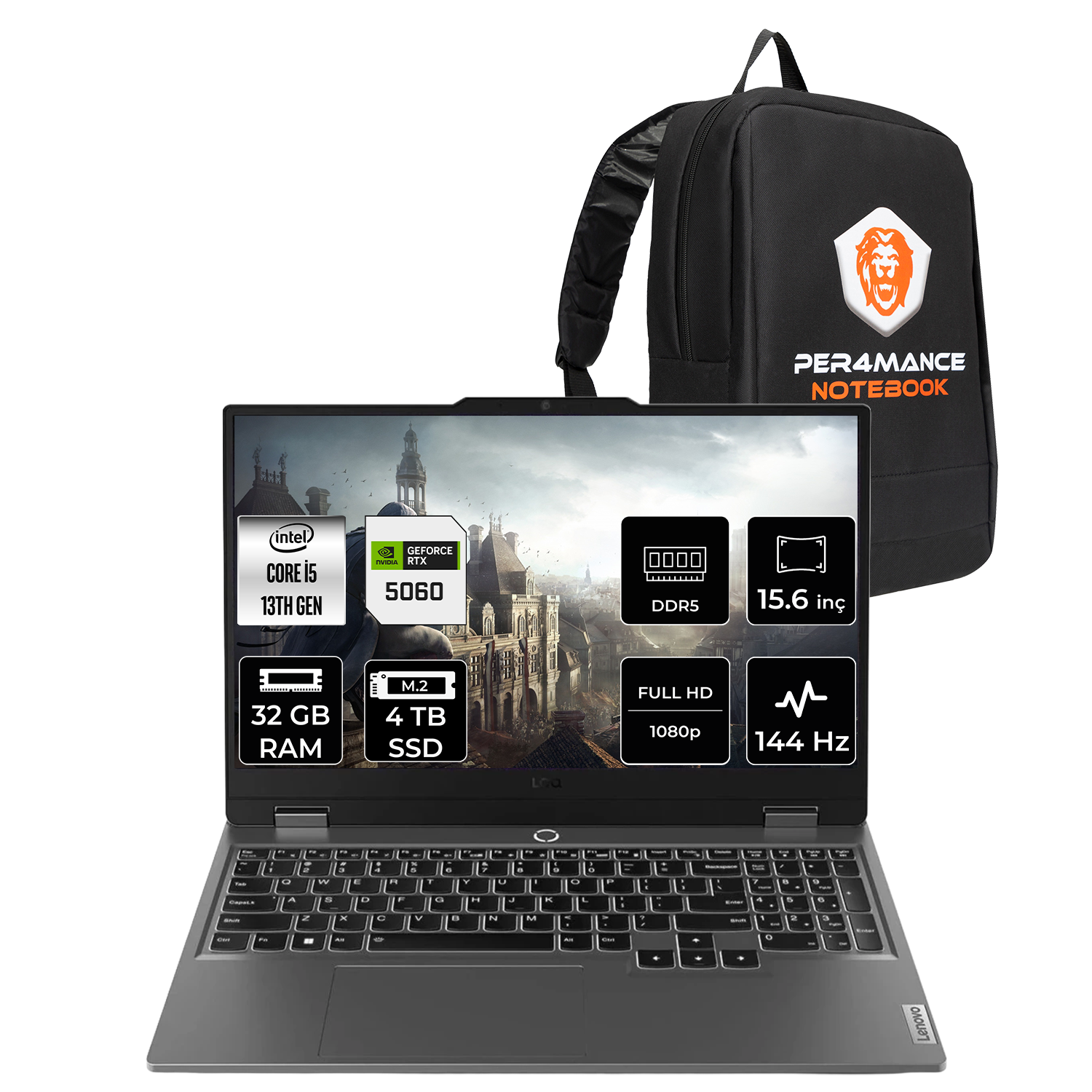 LENOVO LOQ RTX5060/8GB FHD 83JE00XRTRP320 Intel Core I5-13450HX 32 GB RAM 4 TB SSD 15,6 inç FreeDOS Laptop+Çanta Luna Gri