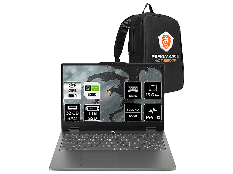 LENOVO LOQ RTX5050 8GB FHD 83SC000QTRP312 Intel Core i5-13450HX 32 GB RAM 1 TB SSD 15,6 inç FreeDOS Laptop+Çanta Gri