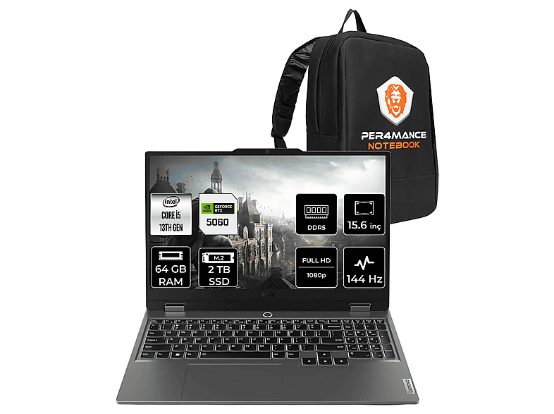 LENOVO LOQ RTX5060/8GB FHD 83JE00XRTRP334 Intel® Core™ i5-13450HX 64 GB RAM 2 TB SSD 15,6 inç FreeDOS Laptop+Çanta Luna Grey