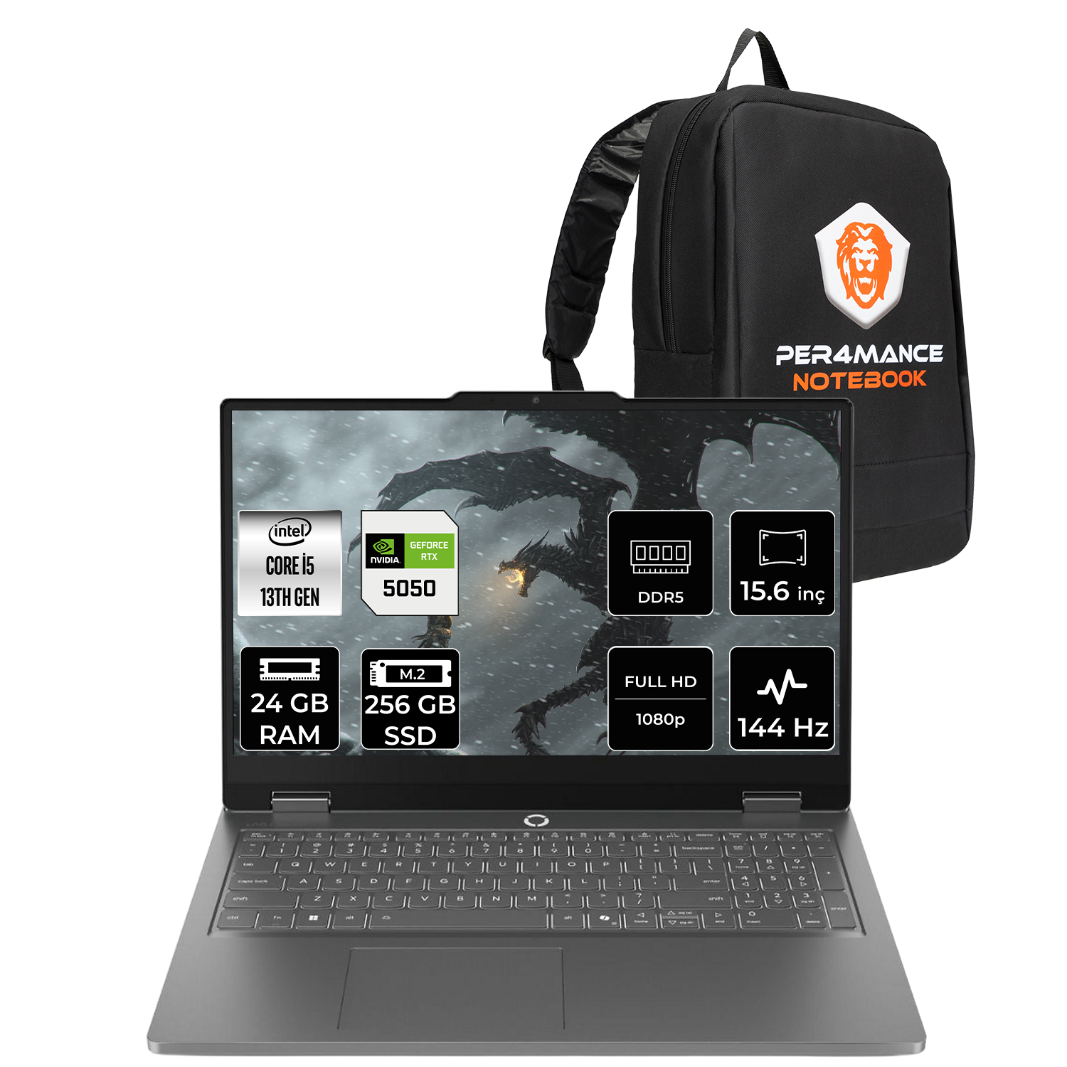 LENOVO LOQ RTX5050/8GB FHD 83SC000QTRP307 Intel Core i5 13450HX 24 GB RAM 256 GB SSD 15,6 inç FreeDOS Laptop+Çanta Gri