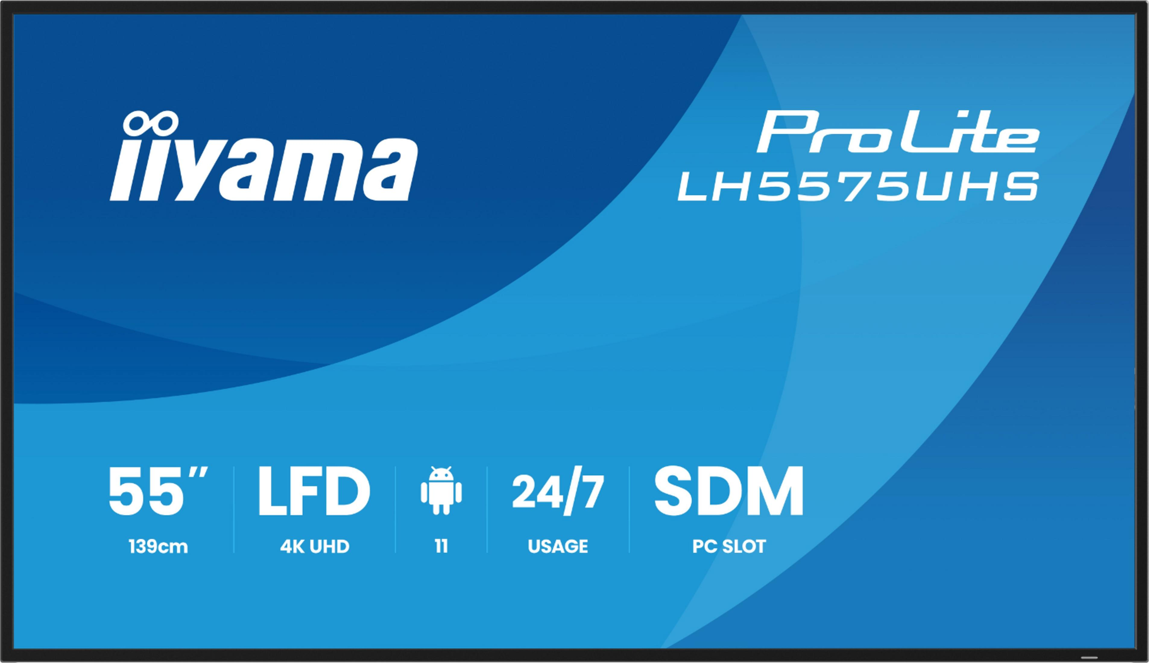 Wyświetlacz LFD Iiyama ProLite LH5575UHS 55" z rozdzielczością 4K UHD.