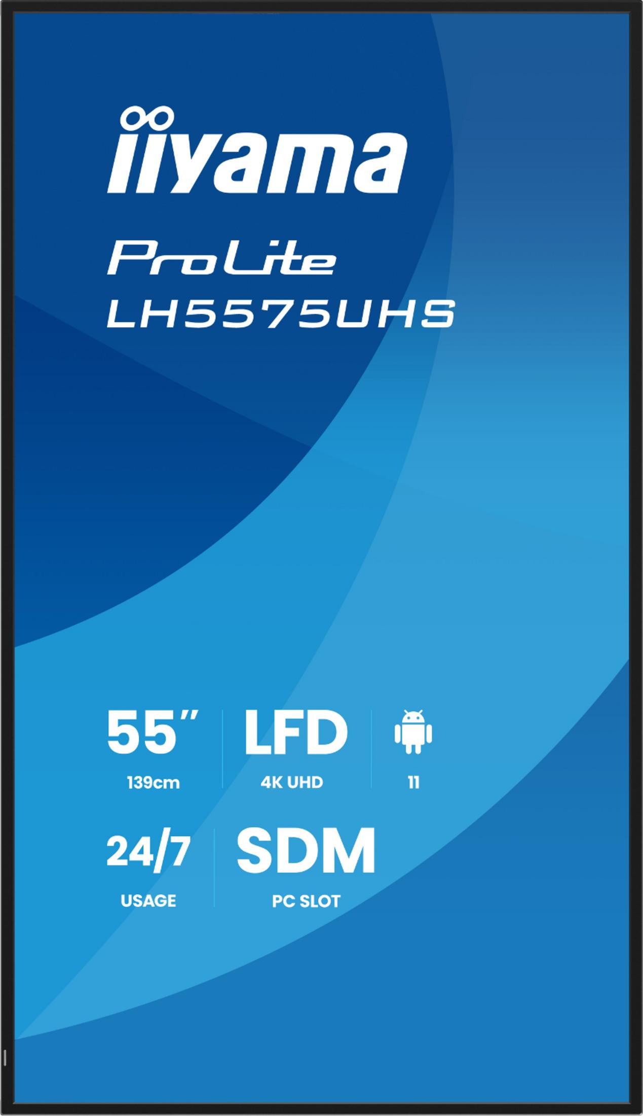 Iiyama ProLite LH5575UHS 55-calowy LFD, 4K UHD, użytkowanie 24/7, gniazdo PC.