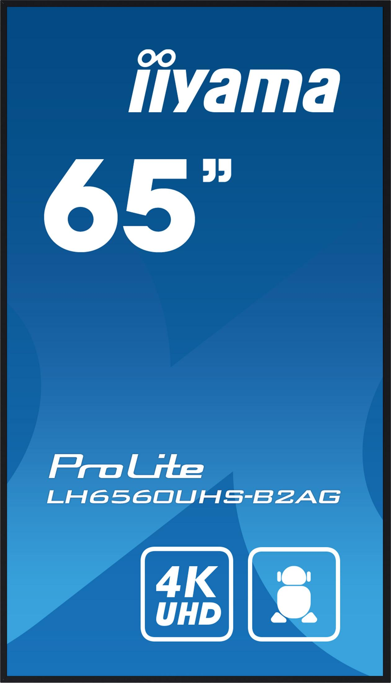 Monitor Iiyama 65" ProLite LH6560UHS-B2AG z 4K UHD i ikoną robota.