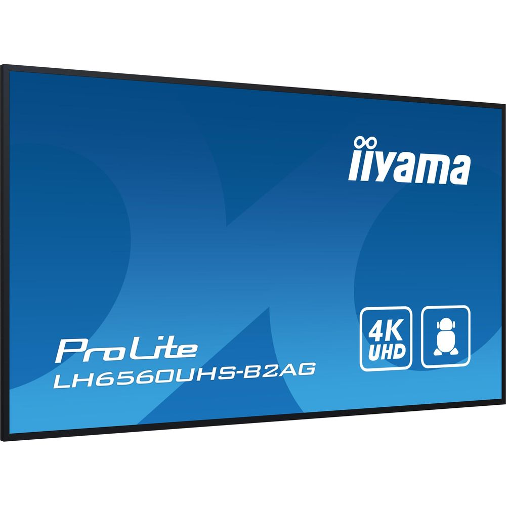 Monitor Iiyama ProLite LH6560UHS-B2AG 4K UHD z niebieskim tłem.