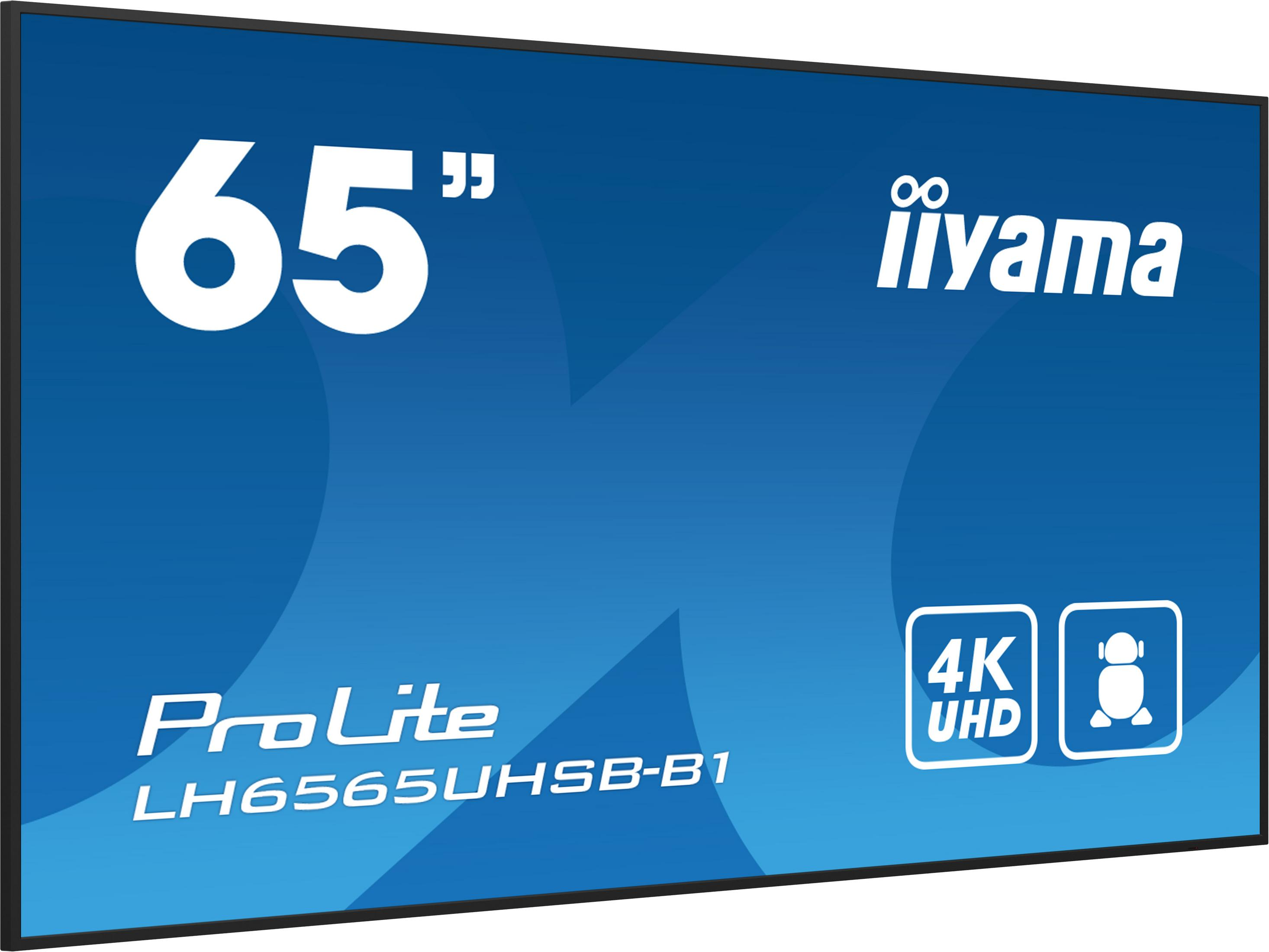 Monitor iiyama 65 cali z napisem 'ProLite LH6565UHSB-B1' i '4K UHD'.