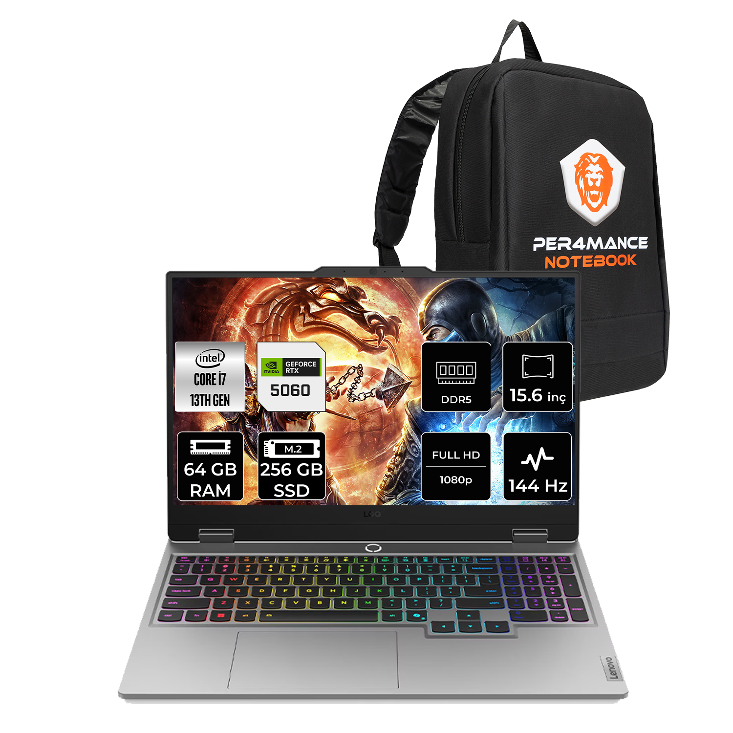LENOVO LOQ RTX5060/8GB FHD 83JE00LFTRP331 Intel Core I7-13700HX 64 GB RAM 256 GB SSD 15,6 inç FreeDOS Laptop+Çanta Luna Gri