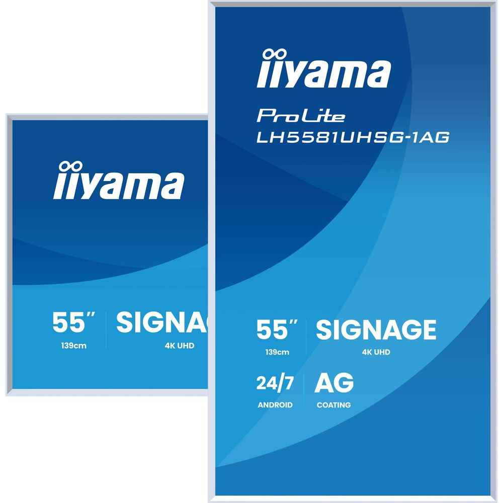 Dwa wyświetlacze Iiyama 55" 4K UHD, jeden z Androidem i powłoką AG.