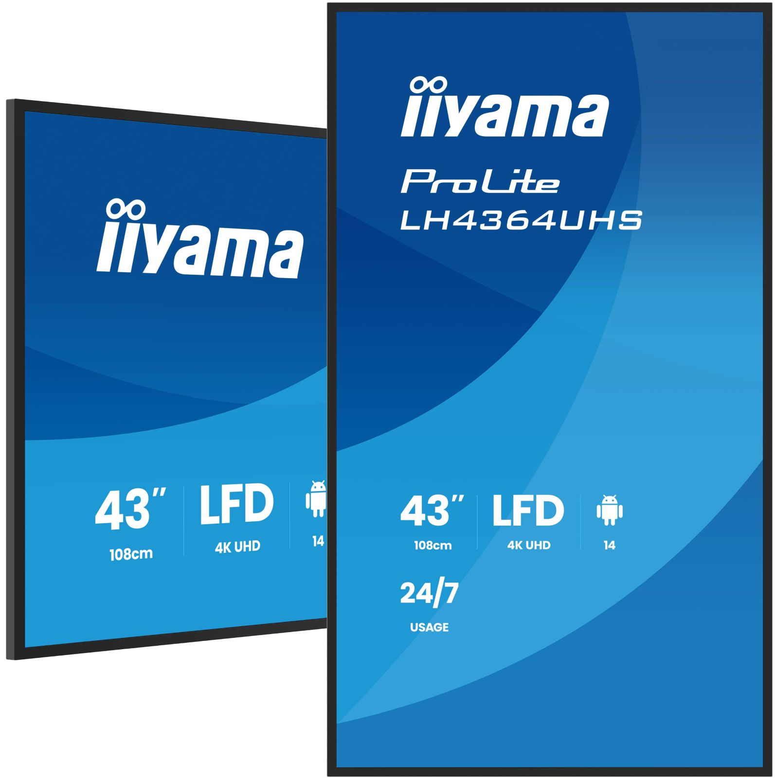 Dwa monitory LFD iiyama: 43 cale, 4K UHD, Android 14.