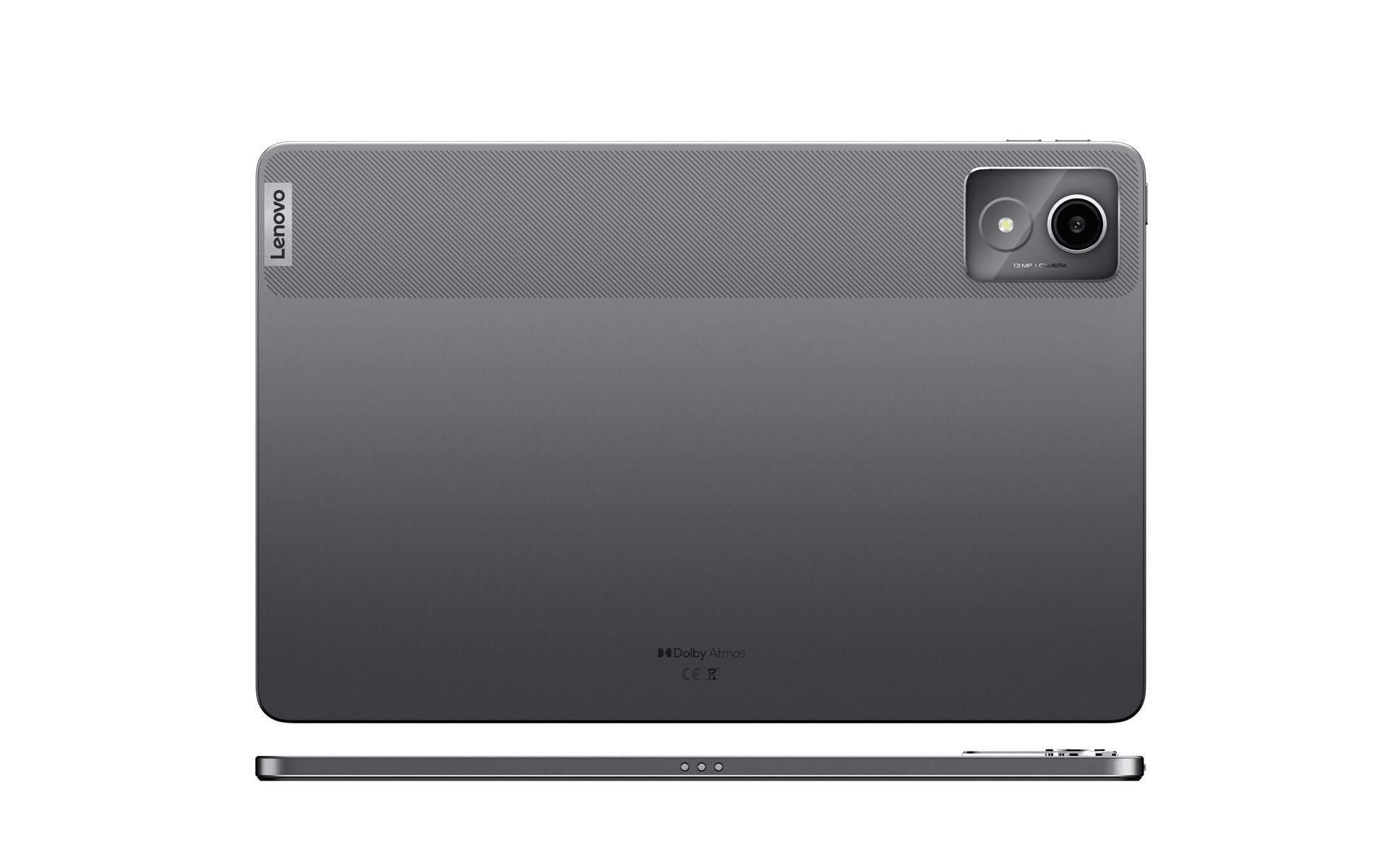 Tableta Lenovo gris con cámara de 13MP y Dolby Atmos.