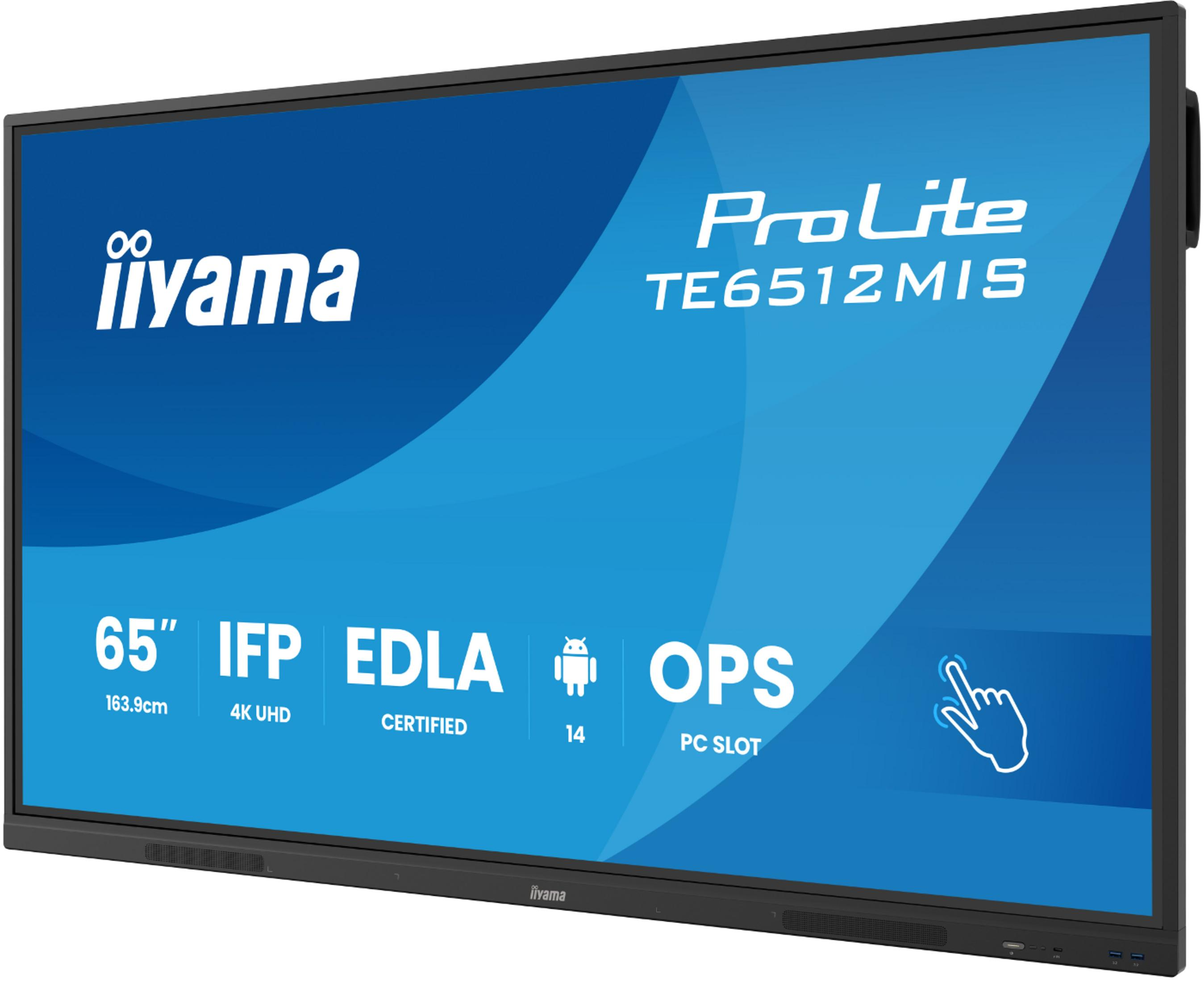Duży, 65-calowy ekran dotykowy Iiyama ProLite IFP z Androidem i gniazdem OPS.