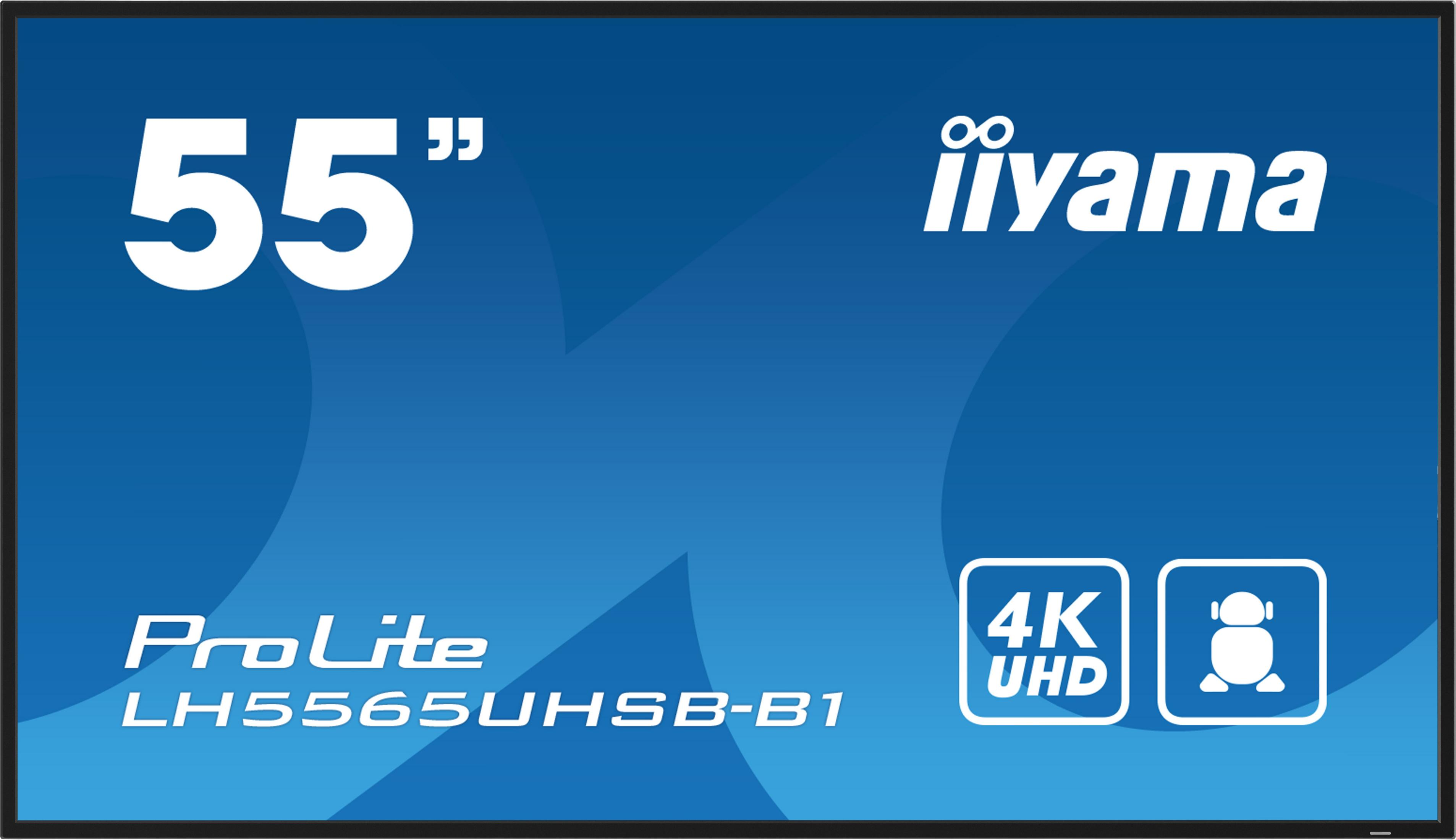 Monitor iiyama ProLite LH5565UHSB-B1 55 cali z ikonami 4K UHD i głośnika.