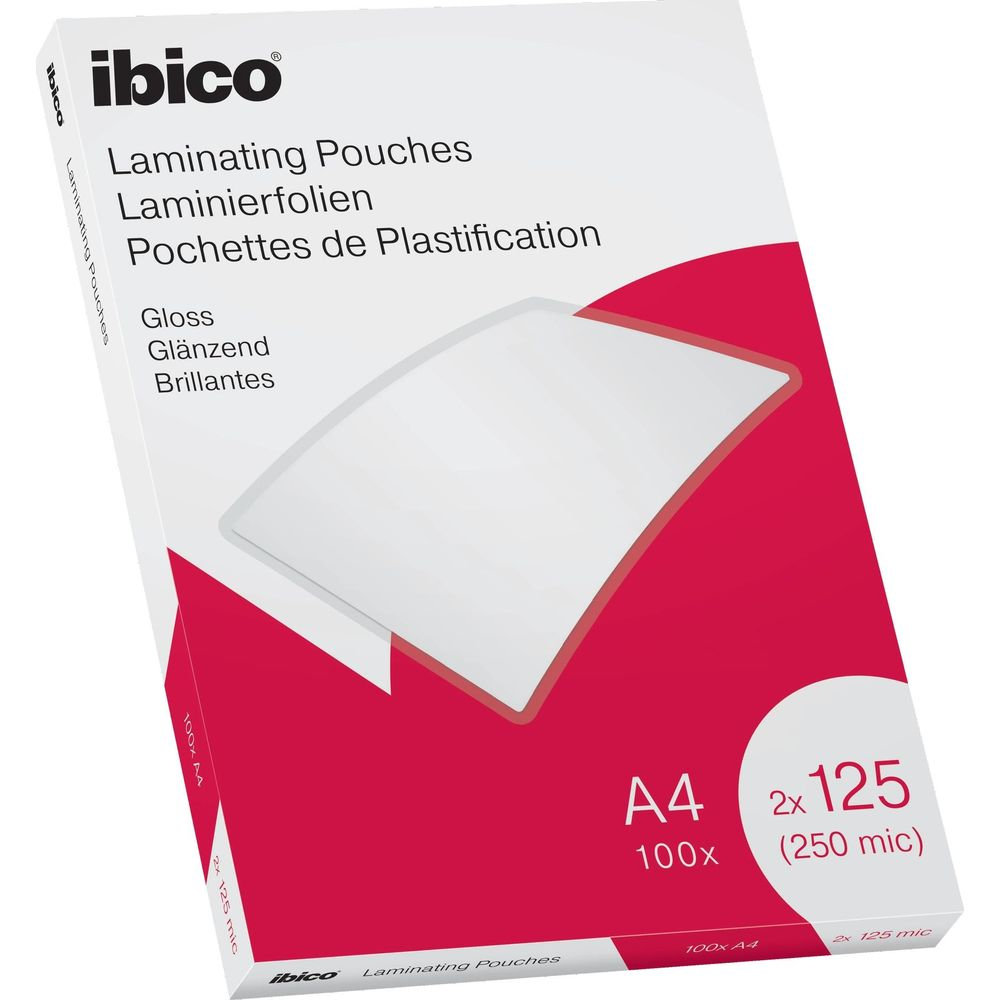 Verpackung für Ibico Laminierfolien, A4, 100 Stück, 125 Mikrometer.