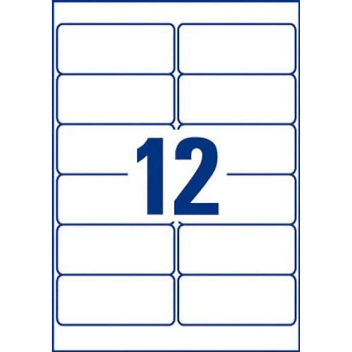 Ein Blatt mit weißen Etiketten, nummeriert mit '12'.