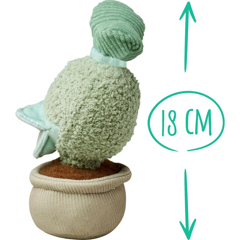 Eine hellgrüne Plüschpflanze in einem Beigefarbenen Topf, die 18 cm misst.