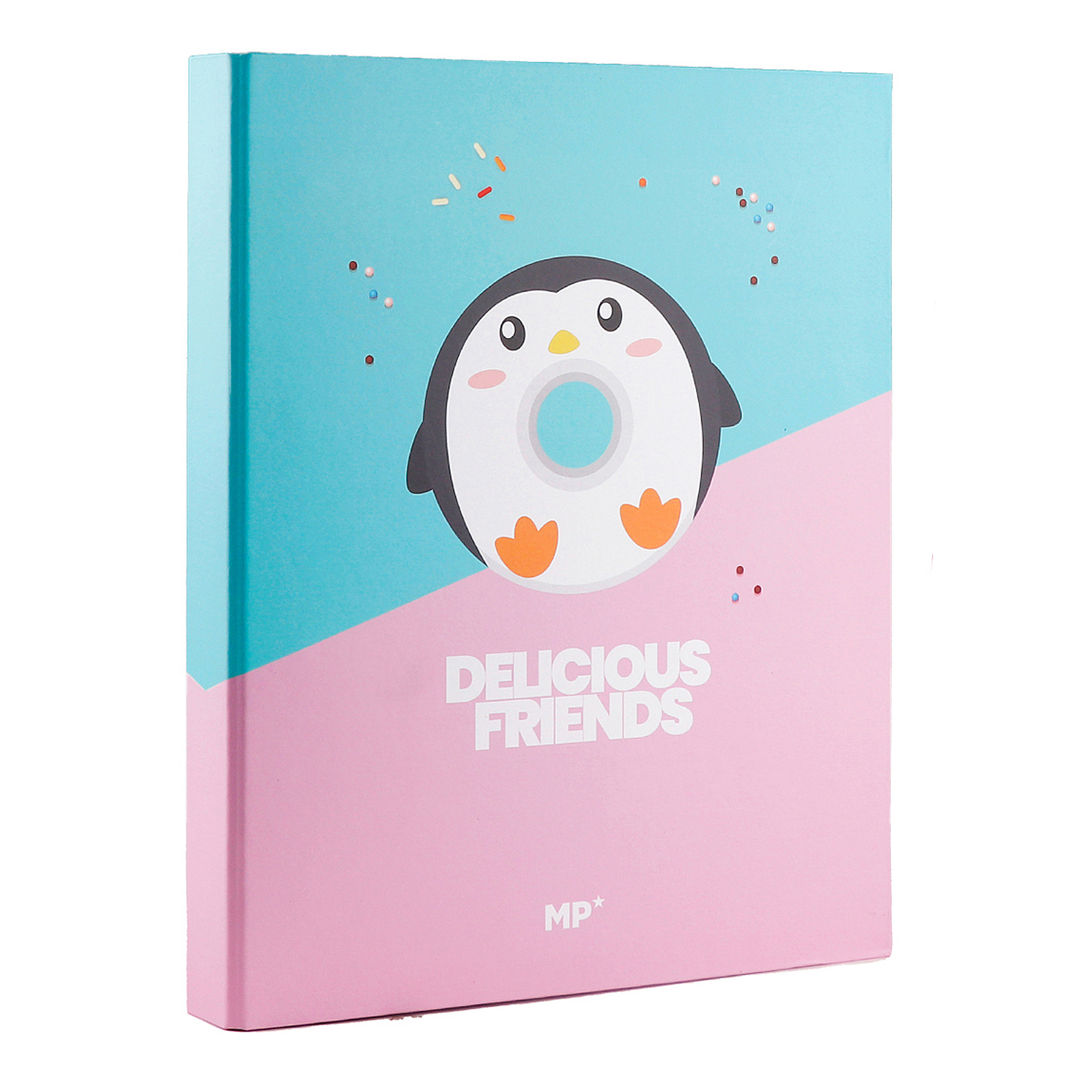 Un libro con un simpatico disegno di pinguino seduto su una ciambella.