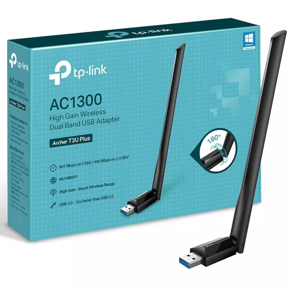 Adapter USB dwuzakresowy TP-Link AC1300 z antenami i opakowaniem.