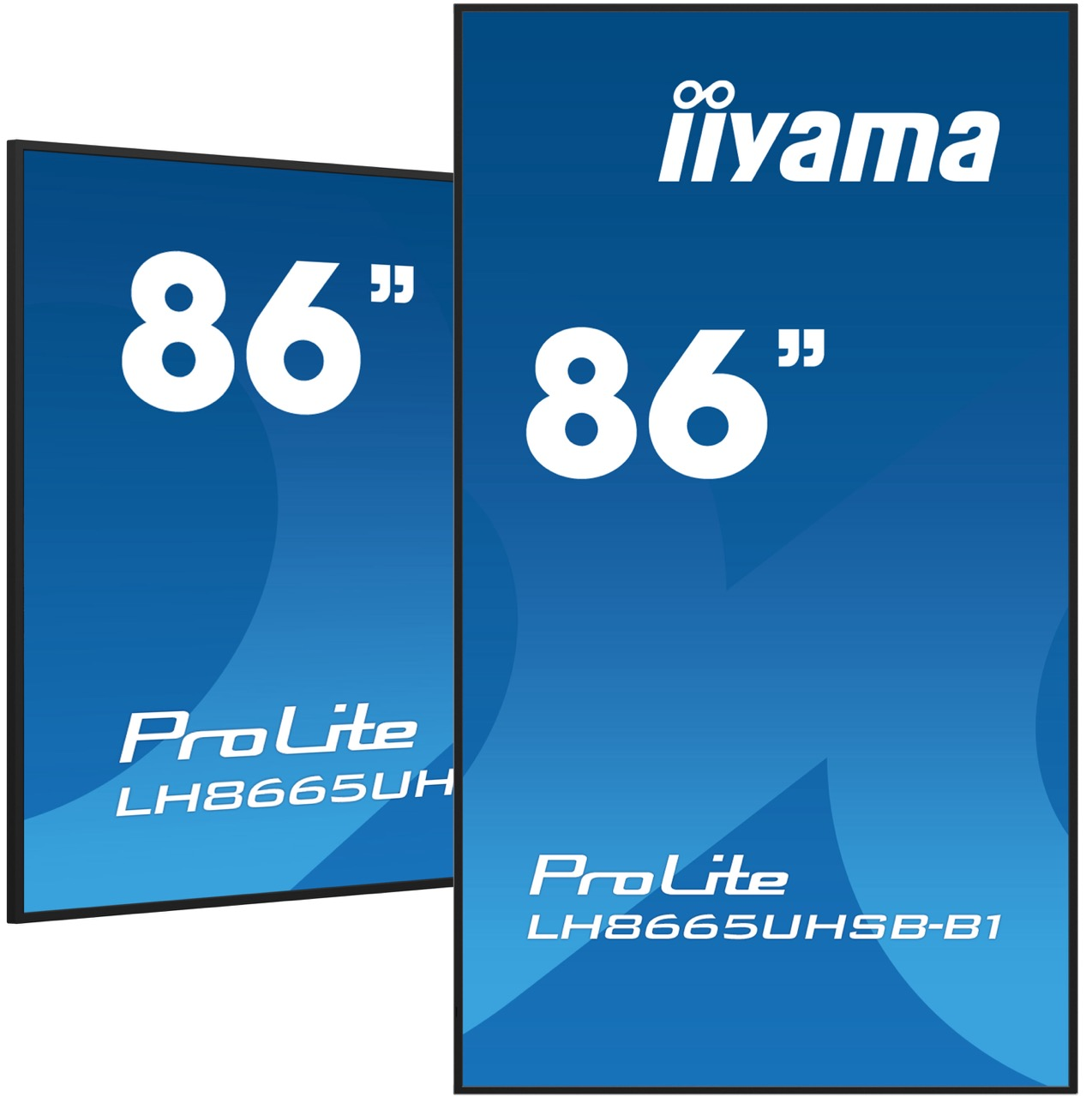 Dwa ekrany Iiyama ProLite 86-calowe, modele LH8665UH i LH8665UHSB-B1.