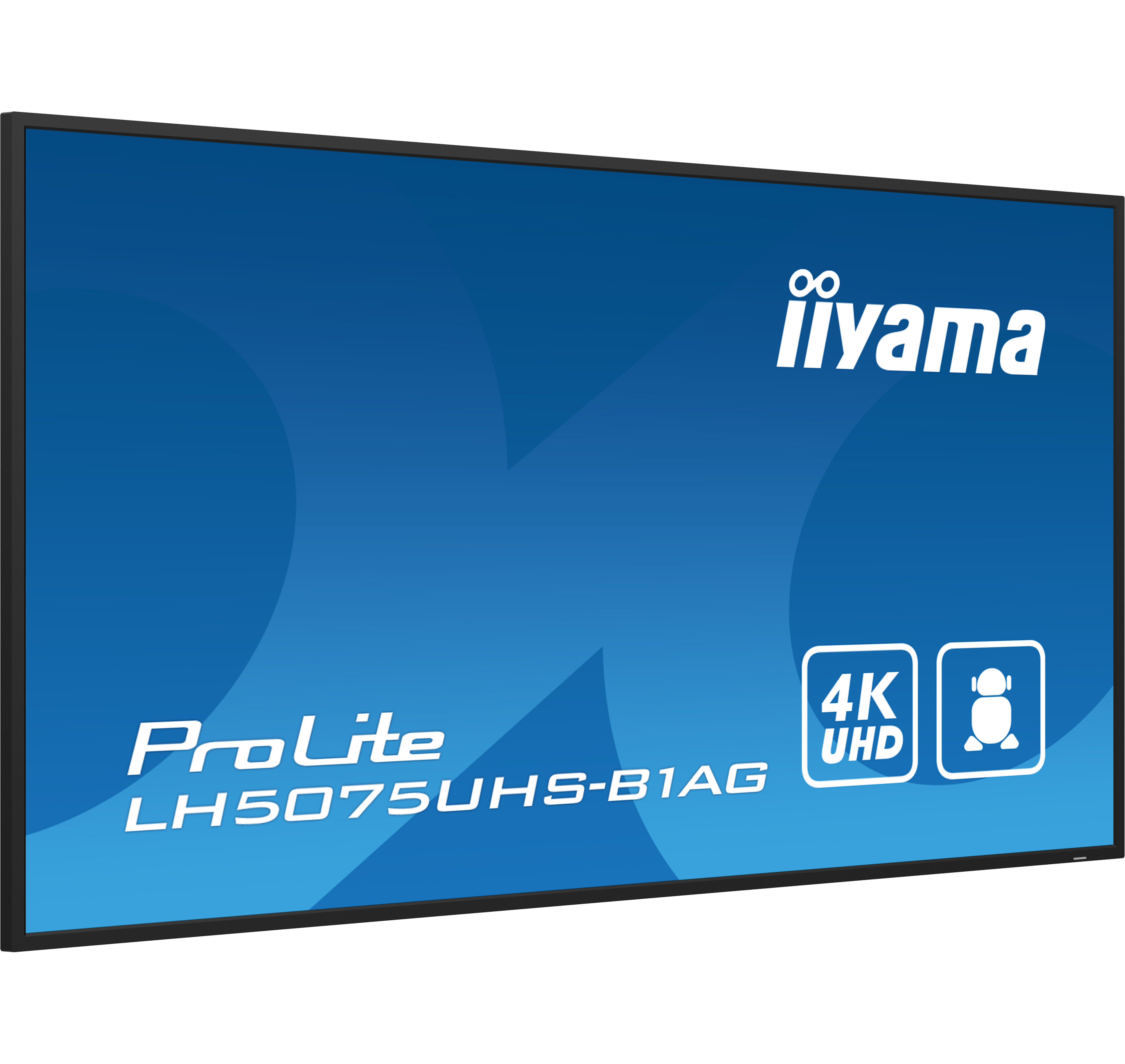 Ein schwarzer Iiyama ProLite LH5075UHS-B1AG Monitor mit 4K UHD Logo.