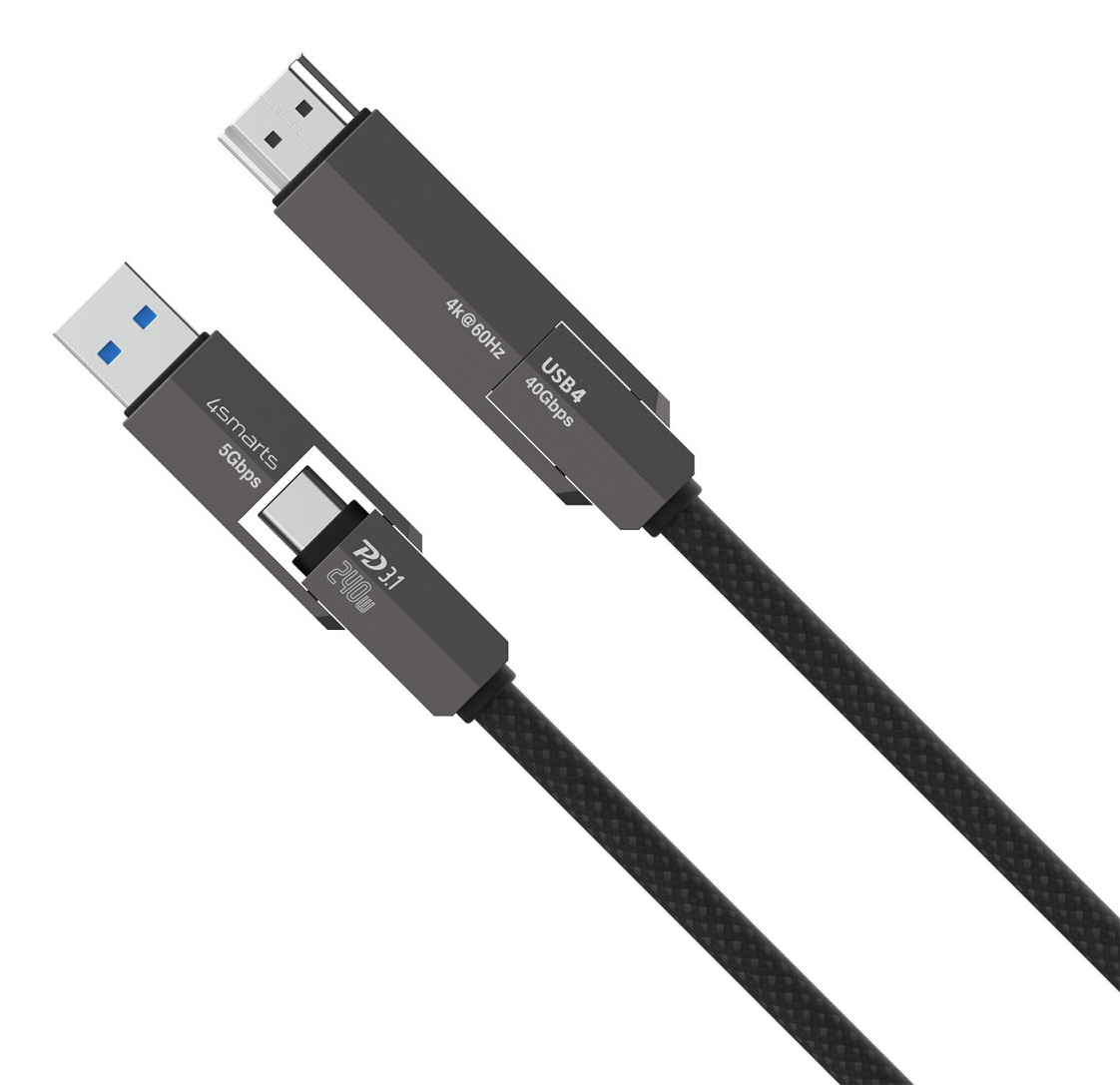 Graues USB4-Kabel mit 4K@60Hz, 40Gbps und 240W PD 3.1 Unterstützung.