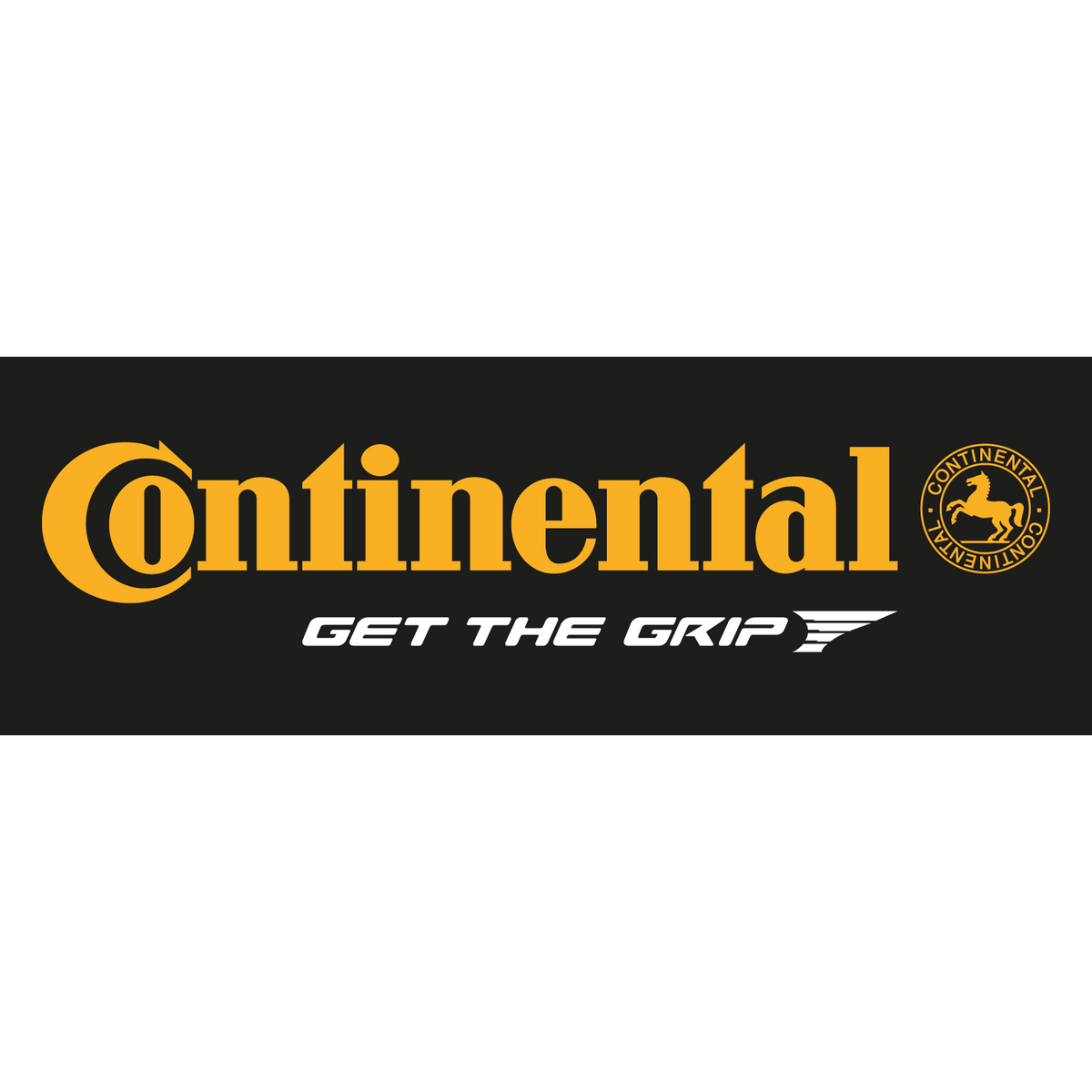 Logo Continental z koniem i napisem GET THE GRIP.