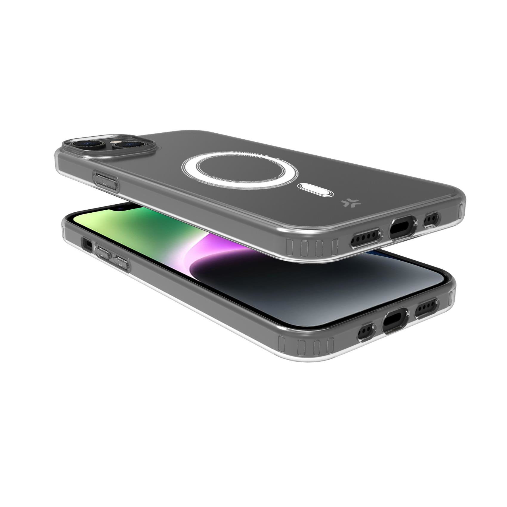 Una cover trasparente per telefono con anello MagSafe.