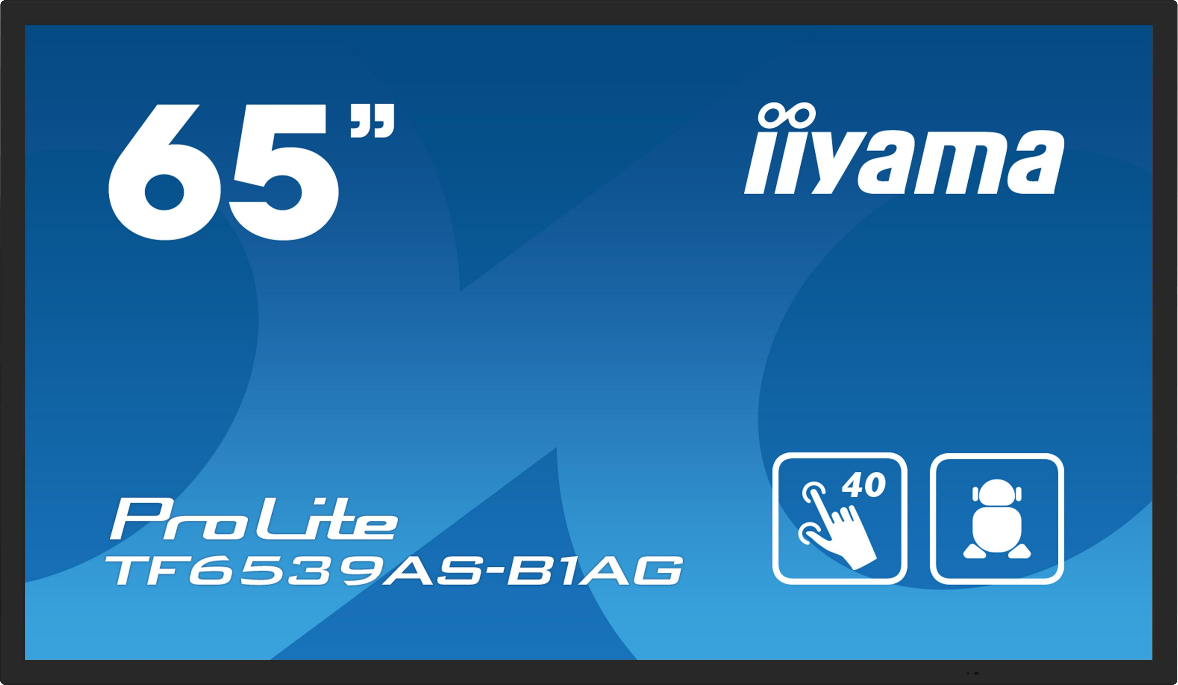 65-calowy ekran dotykowy iiyama ProLite TF6539AS-B1AG z ikonami 40 punktów dotyku i użytkowników.