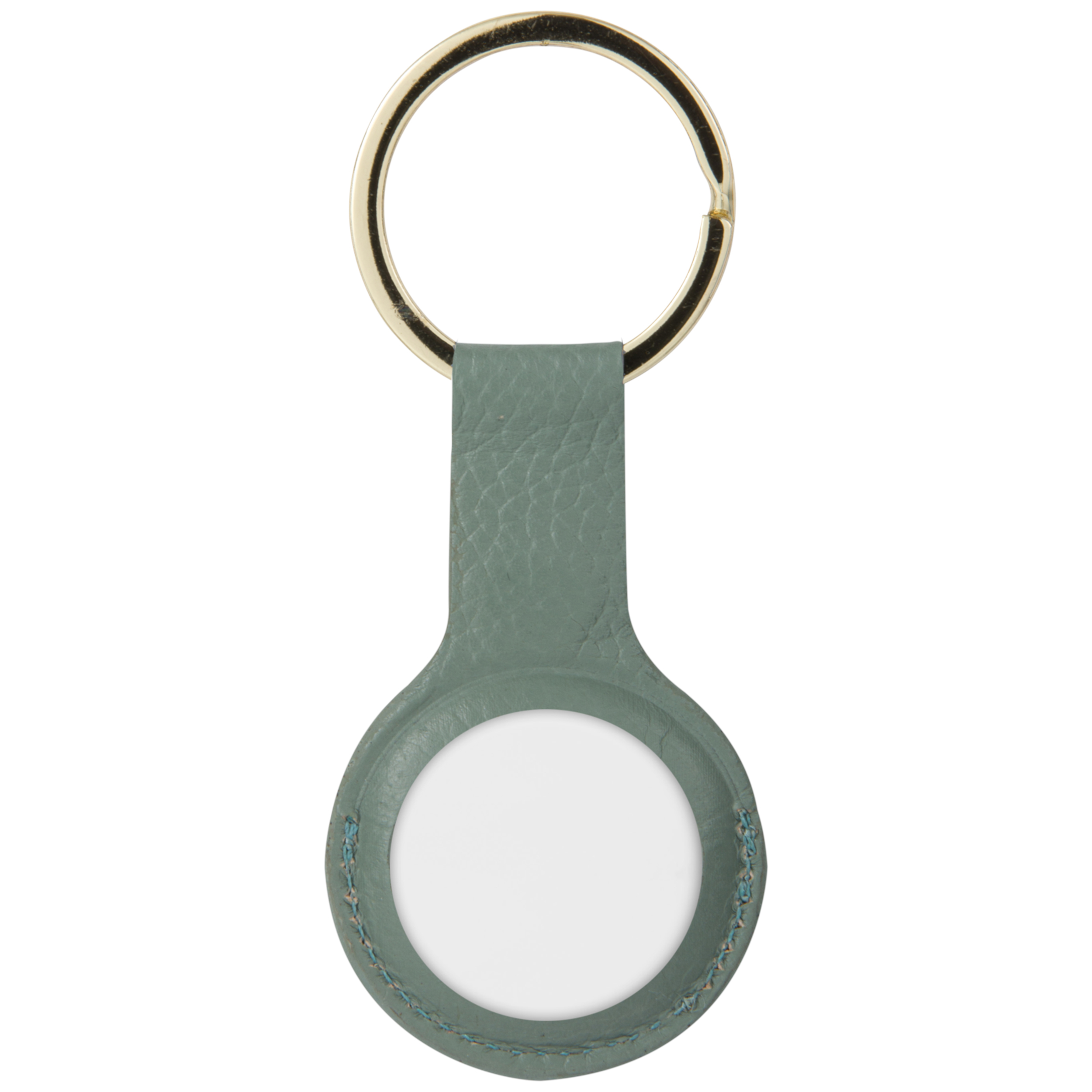Grüner Leder Schlüsselanhänger mit goldenem Ring.