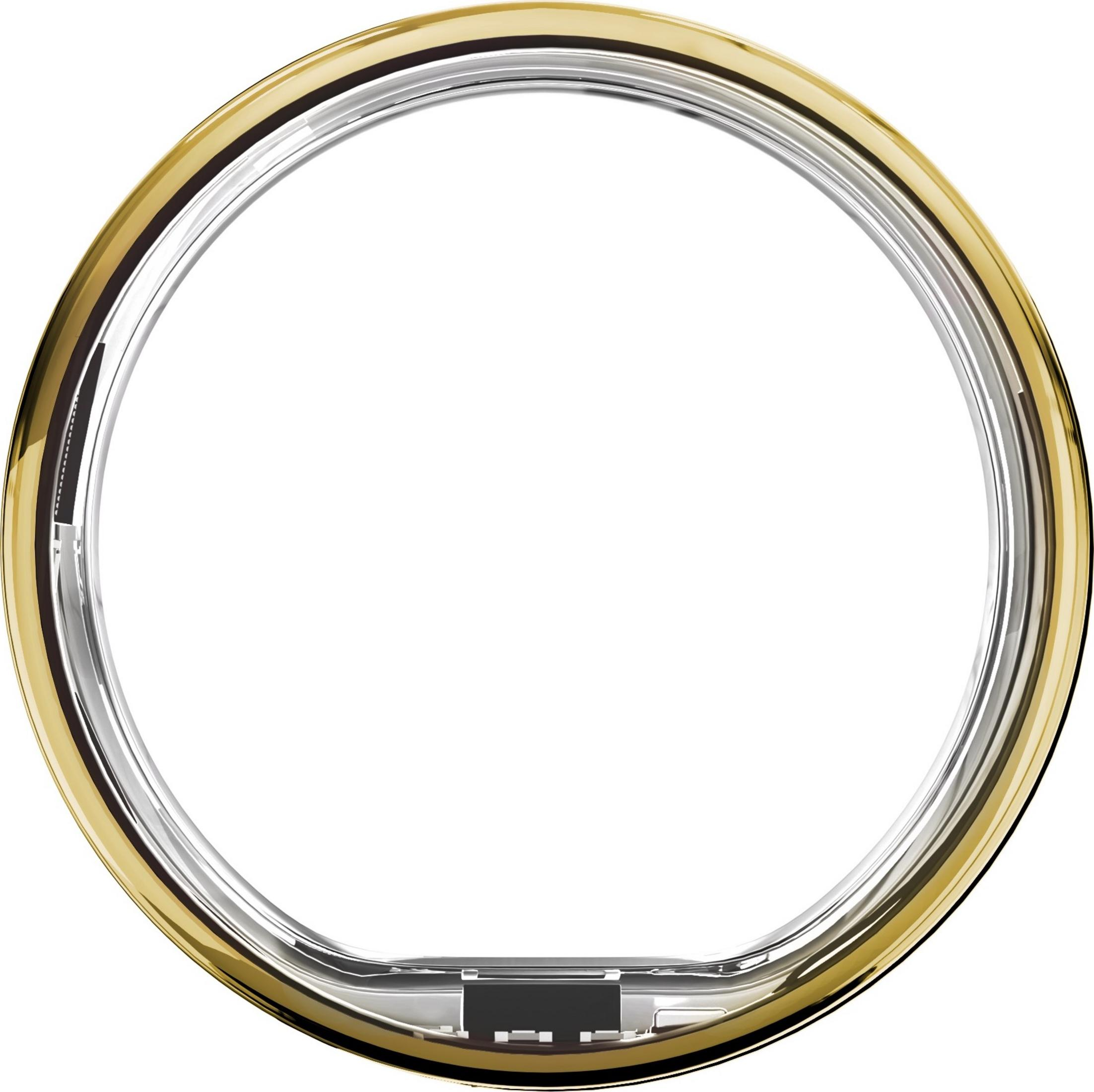 Błyszcząca złota opona rowerowa ze srebrną krawędzią obręczy na białym tle.