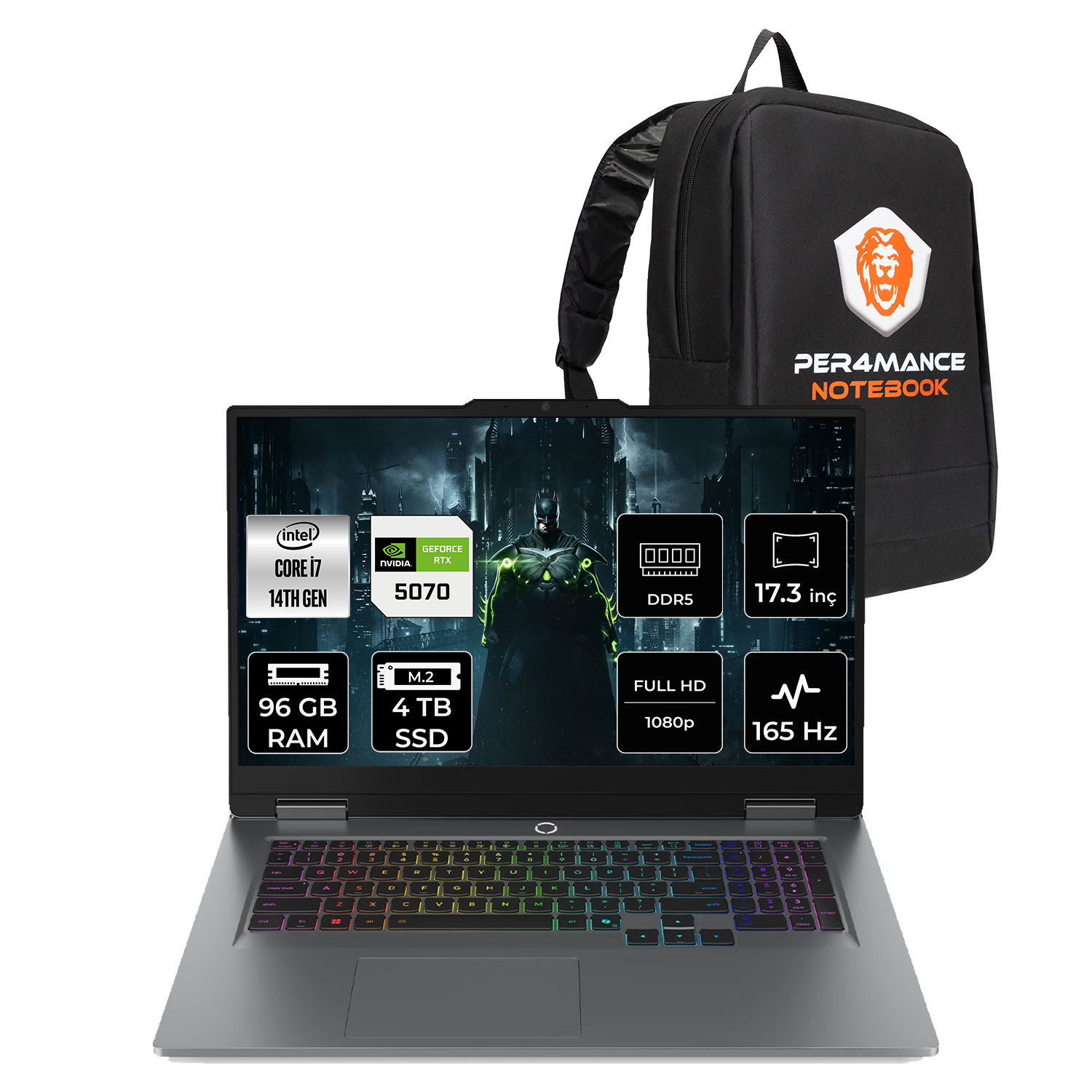 LENOVO LOQ RTX5070/8GB FHD 83JH00BCTRP340 Intel Core i7 14700HX 96 GB RAM 4 TB SSD 17,3 inç FreeDOS Laptop + Çanta Gri
