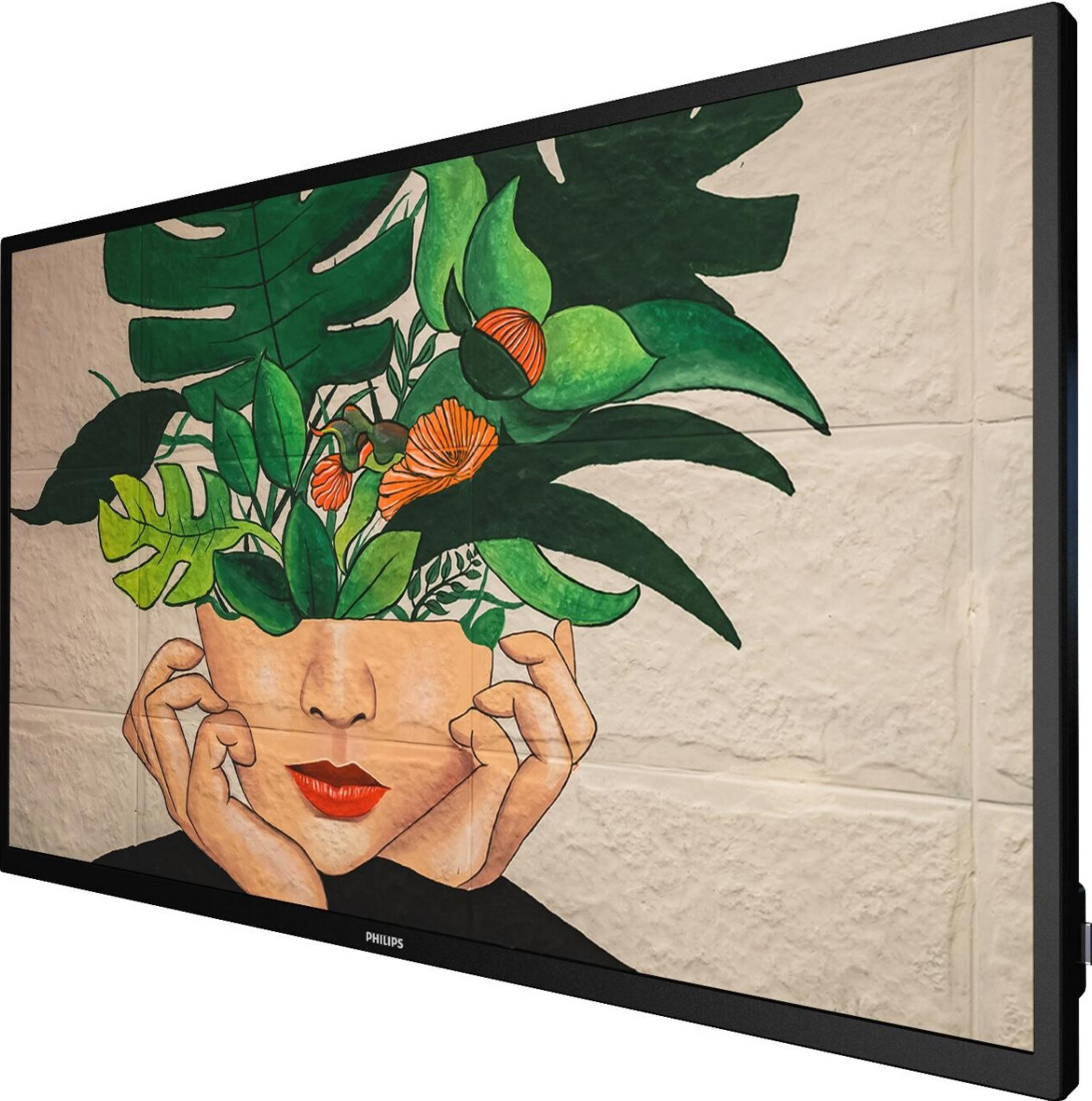 Un dibujo de una cabeza llena de hojas verdes y flores naranjas.