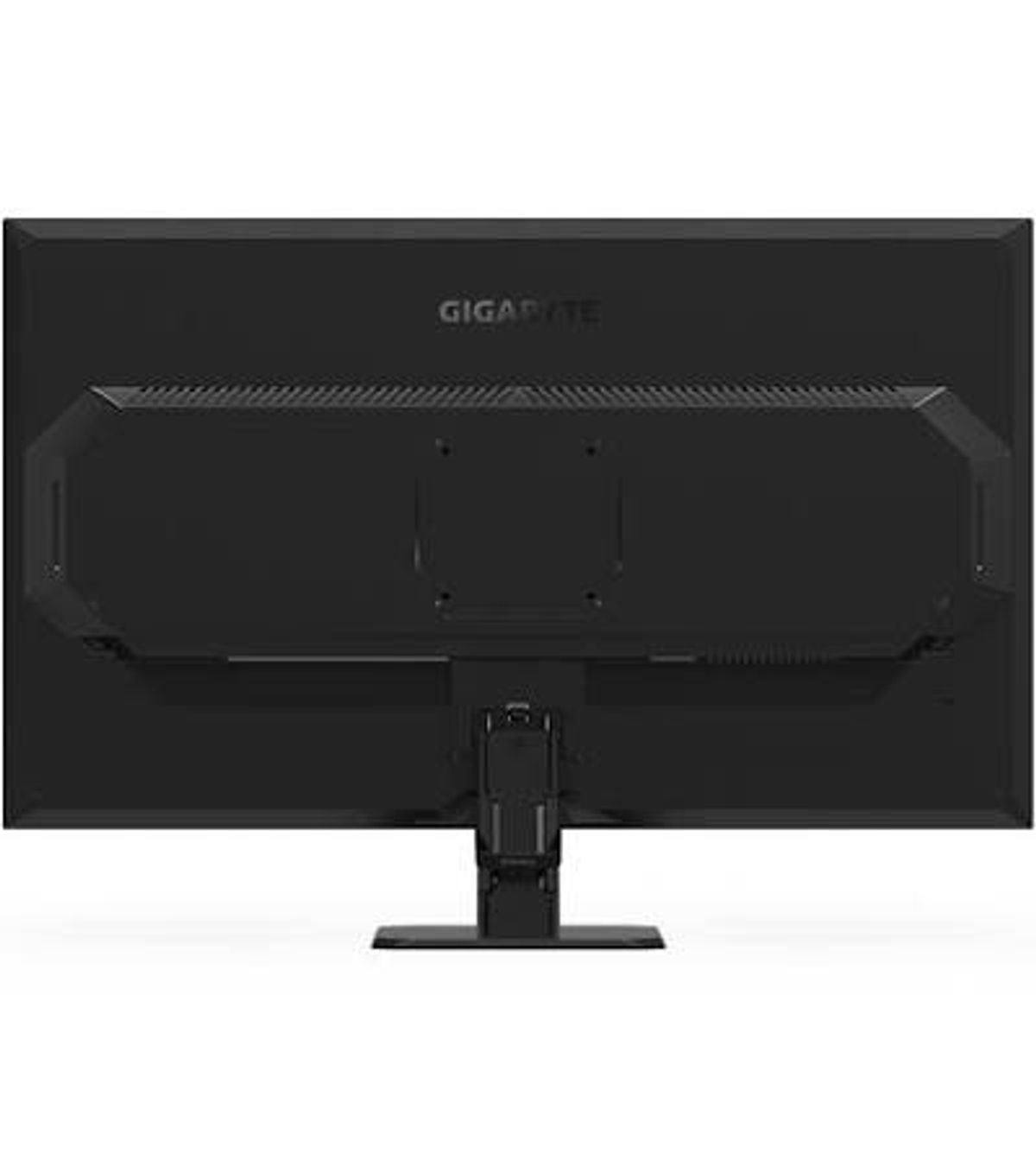 Vue arrière d'un moniteur noir avec logo GIGABYTE et support réglable.