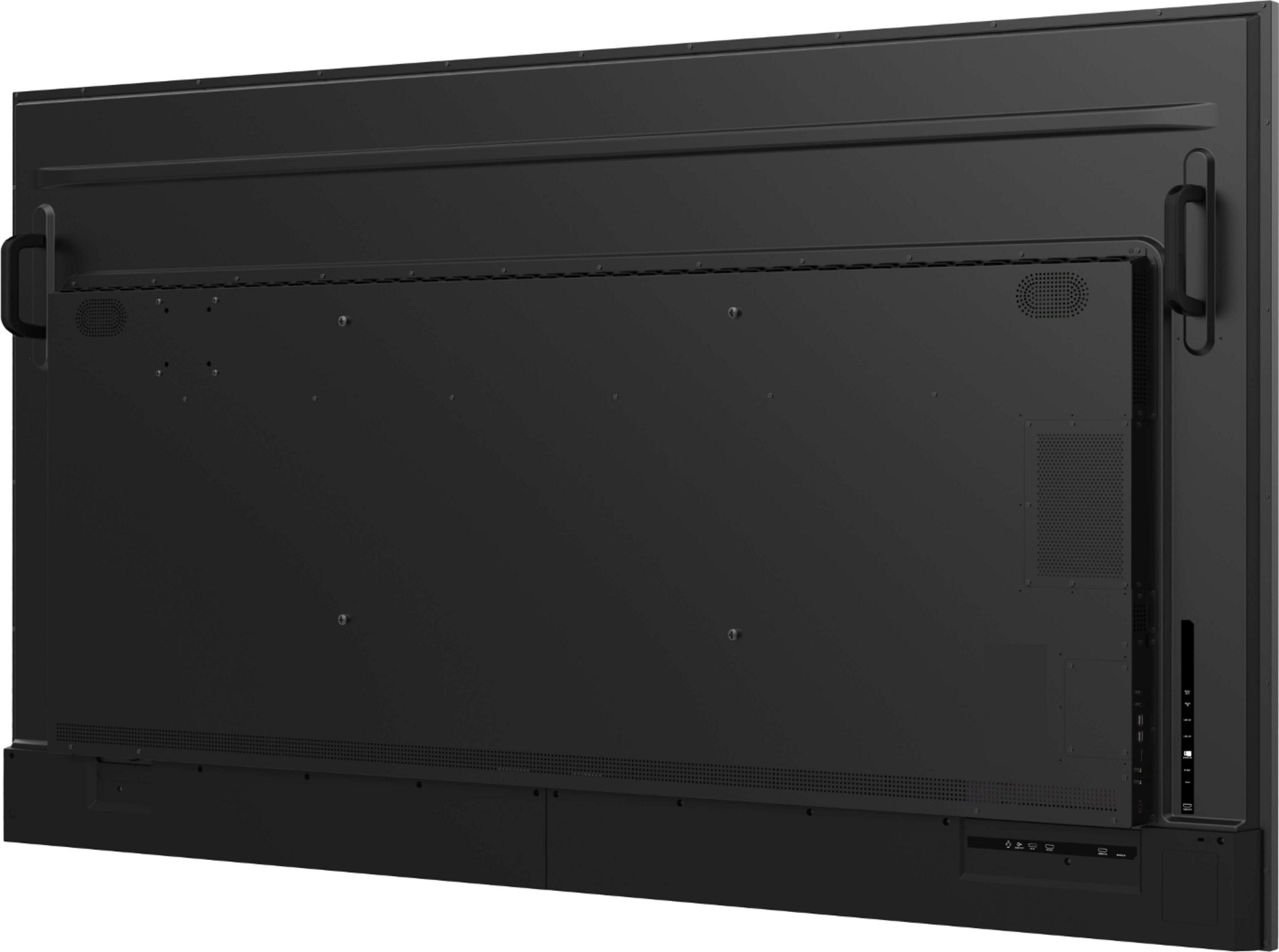 Back of a large black display with handles, vents, and ports.