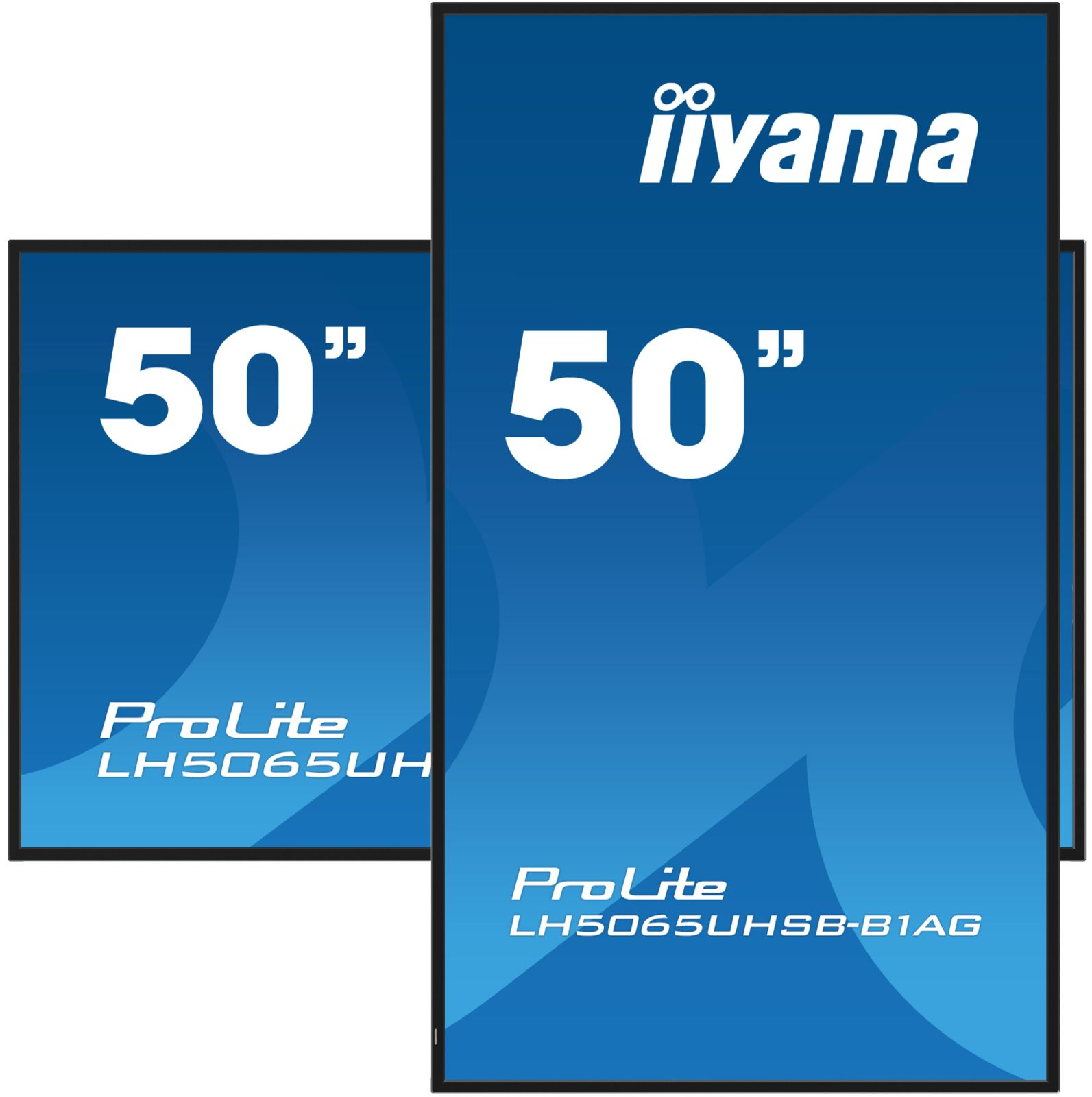 Dwa 50-calowe monitory iiyama ProLite, jeden LH5065UH, drugi LH5065UHSB-B1AG.