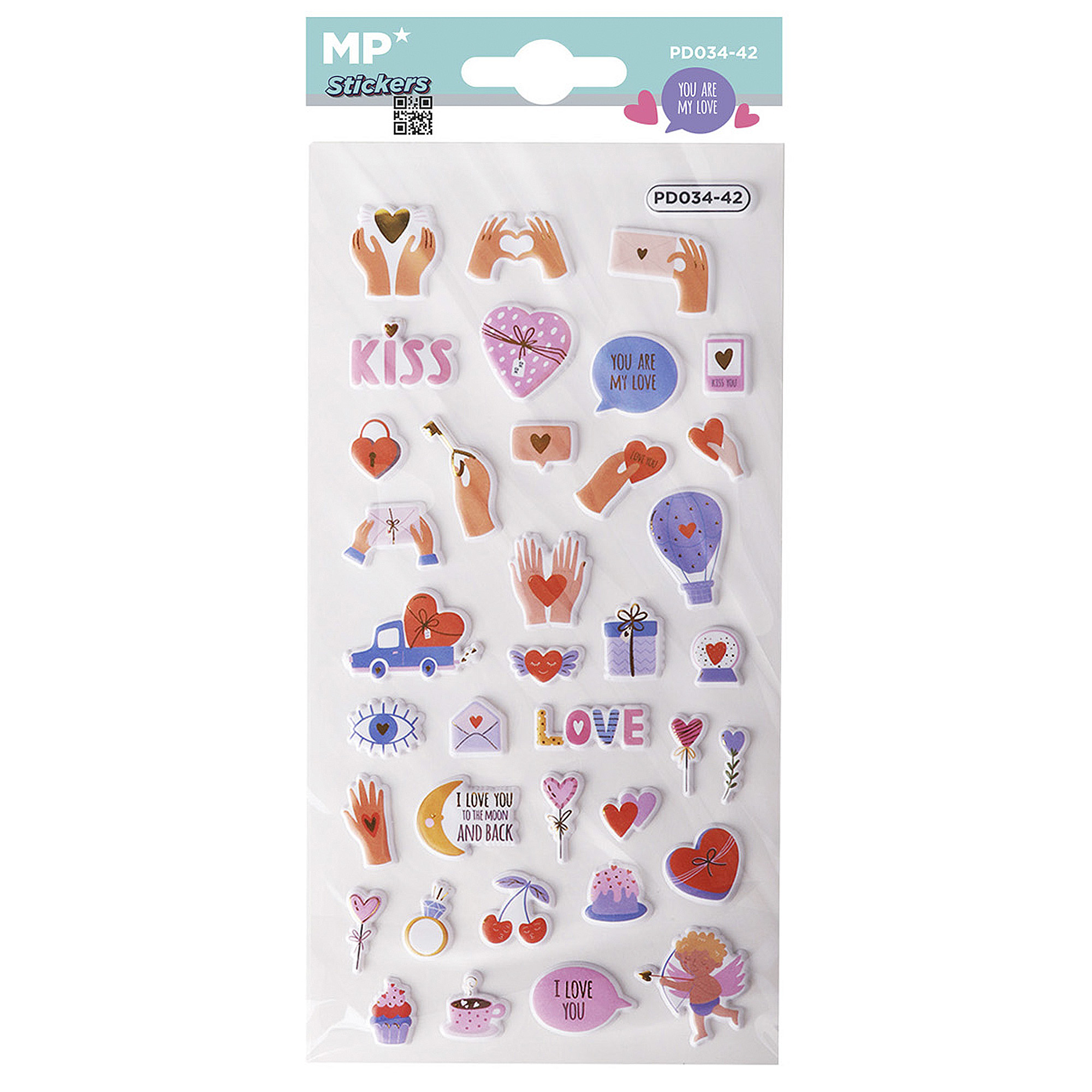 Hoja de pegatinas de San Valentín: corazones, cupidos, mensajes y más.