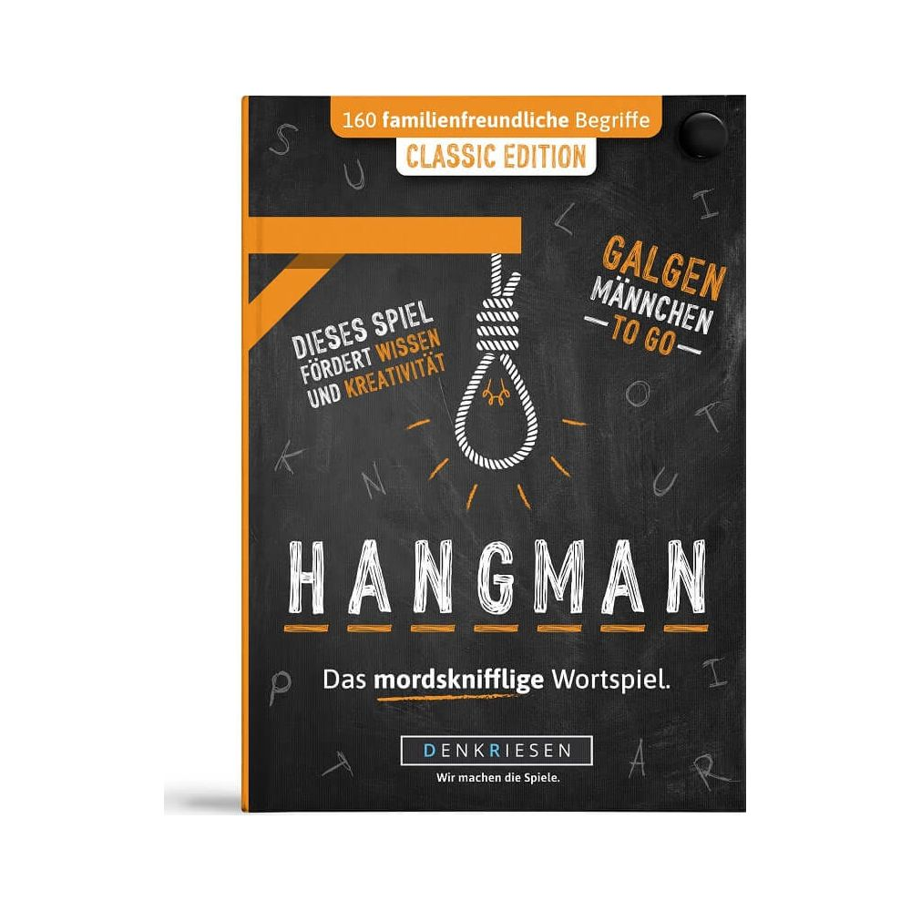 Brettspiel "Galgenmännchen - To Go" mit Galgenmännchen-Symbol und Schriftzug.
