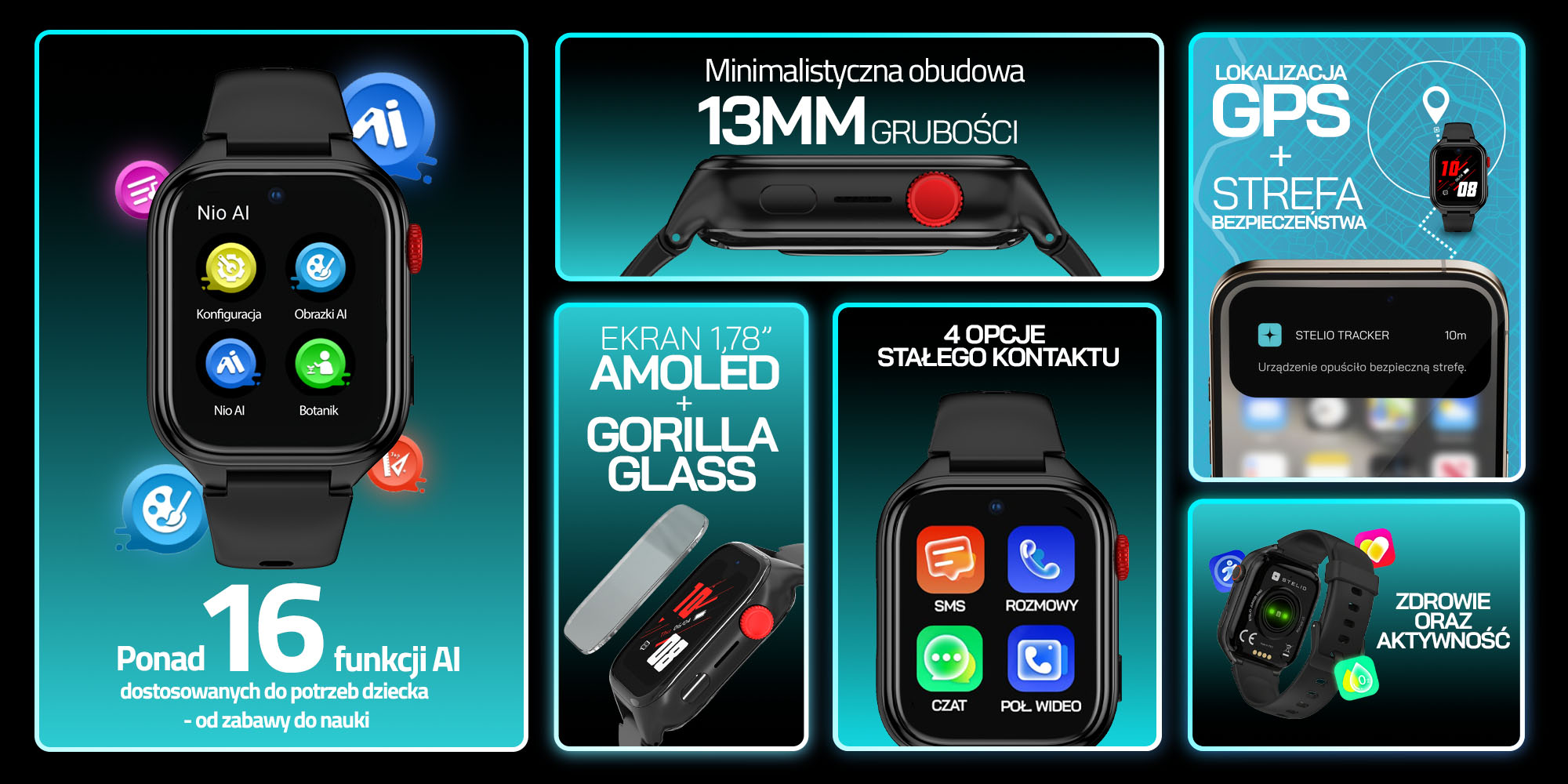 Zegarek z minimalistyczną obudową i ekranem AMOLED, oferujący ponad 16 funkcji AI.