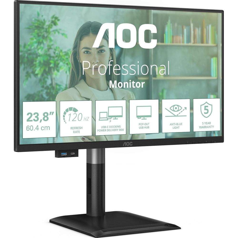 AOC Professional Monitor: 23,8-inch, 120Hz, USB-C docking, anti-blauwlicht.