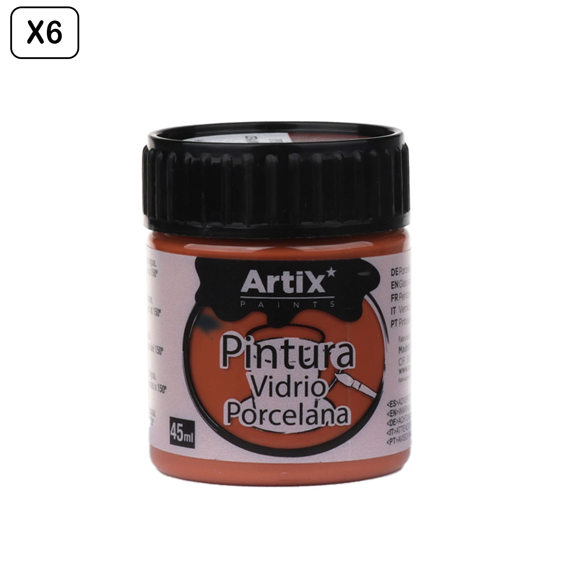 Vernice per vetro arancione, flacone da 45ml, marca Artix Paints.